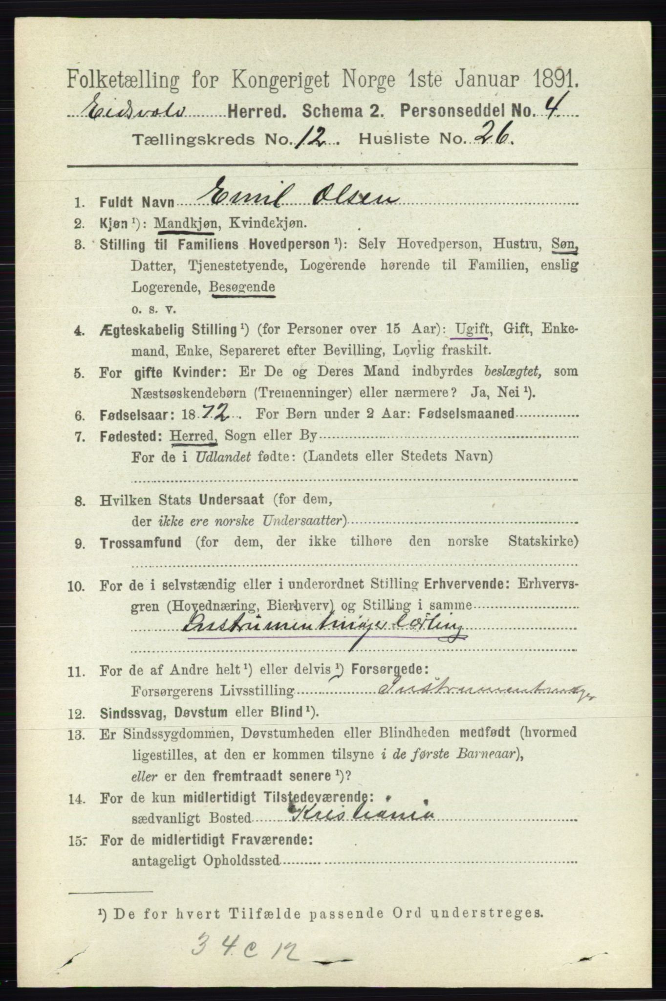 RA, 1891 census for 0237 Eidsvoll, 1891, p. 8624