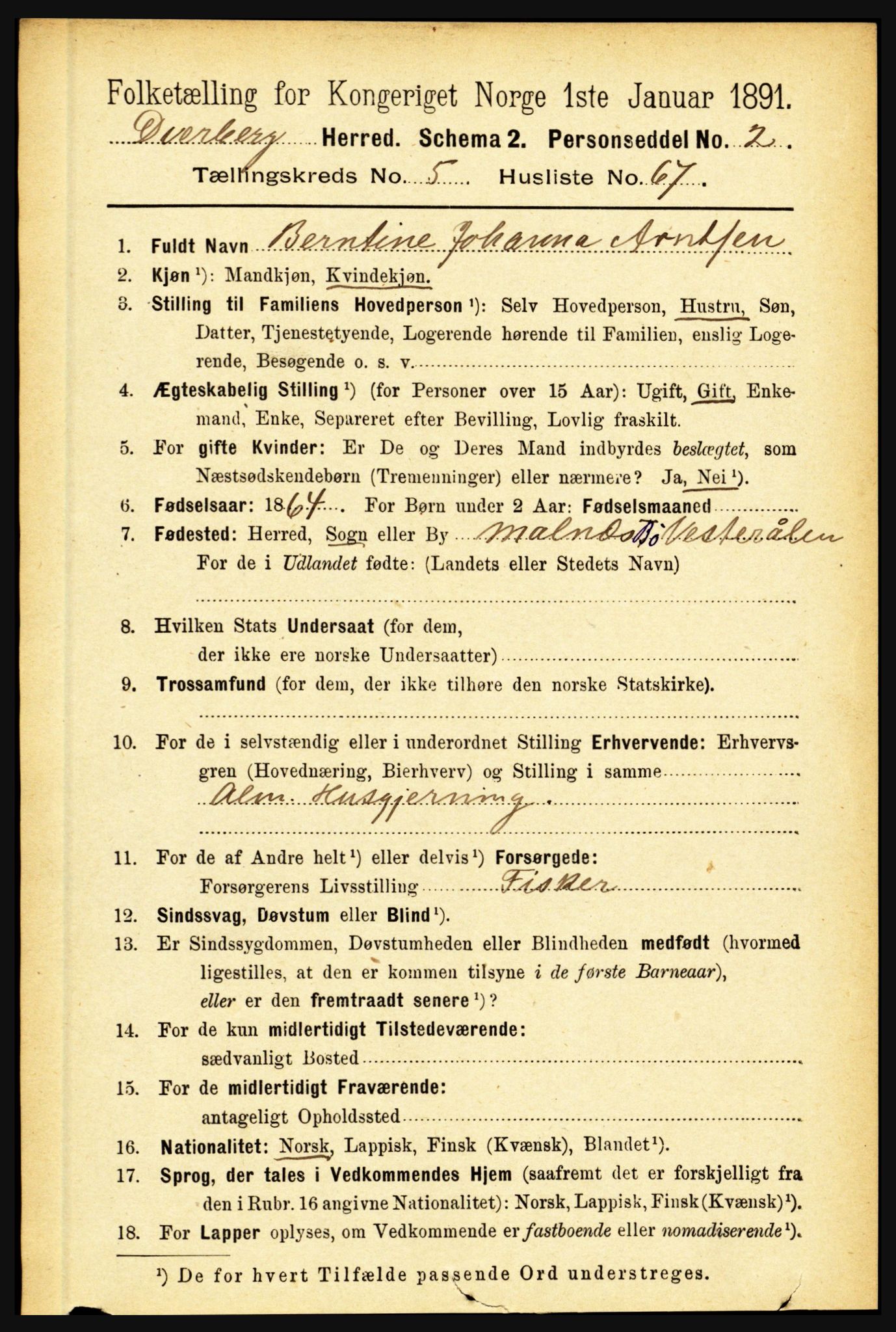 RA, 1891 census for 1872 Dverberg, 1891, p. 2017