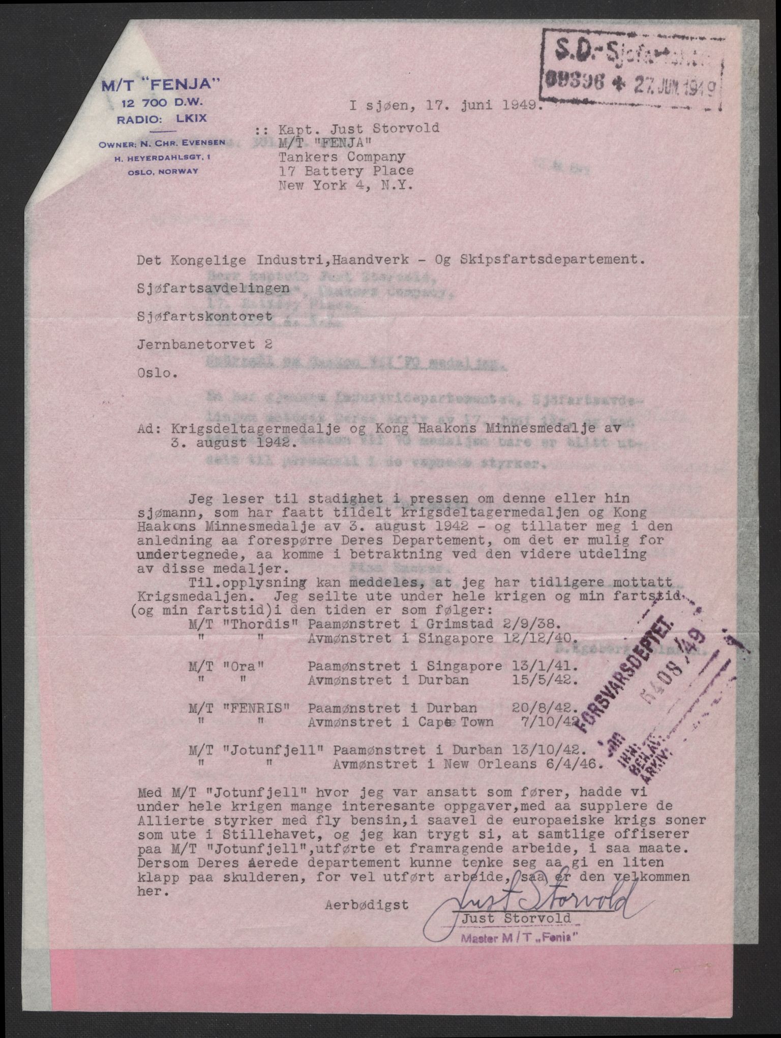 Forsvarsdepartementet, arkivet 1940-1945, AV/RA-RAFA-2062, 1940-1945, p. 890