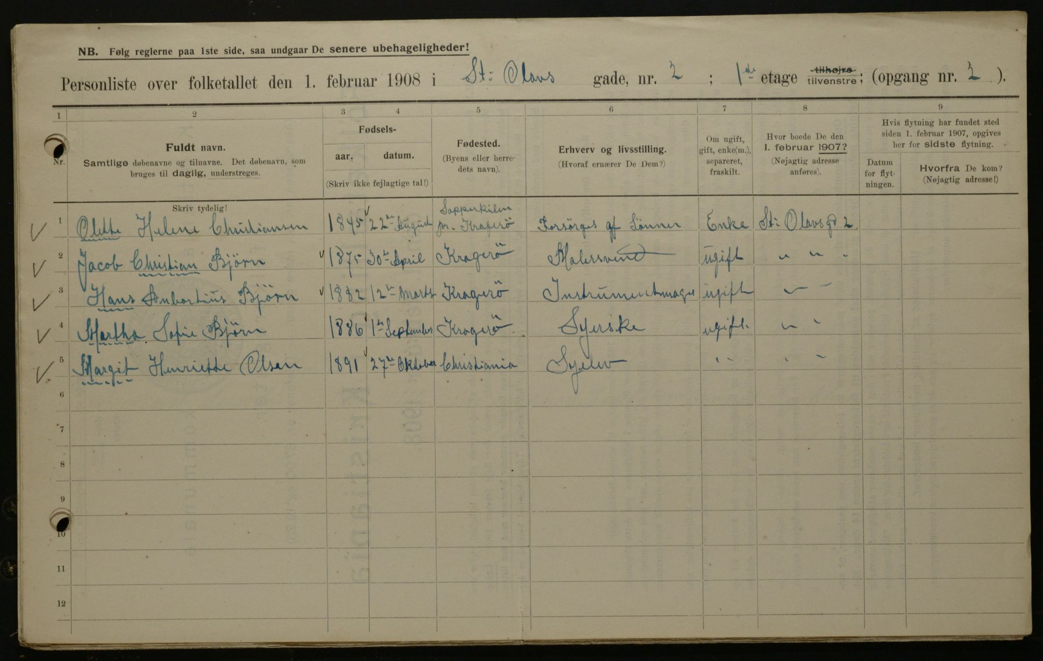 OBA, Municipal Census 1908 for Kristiania, 1908, p. 79274