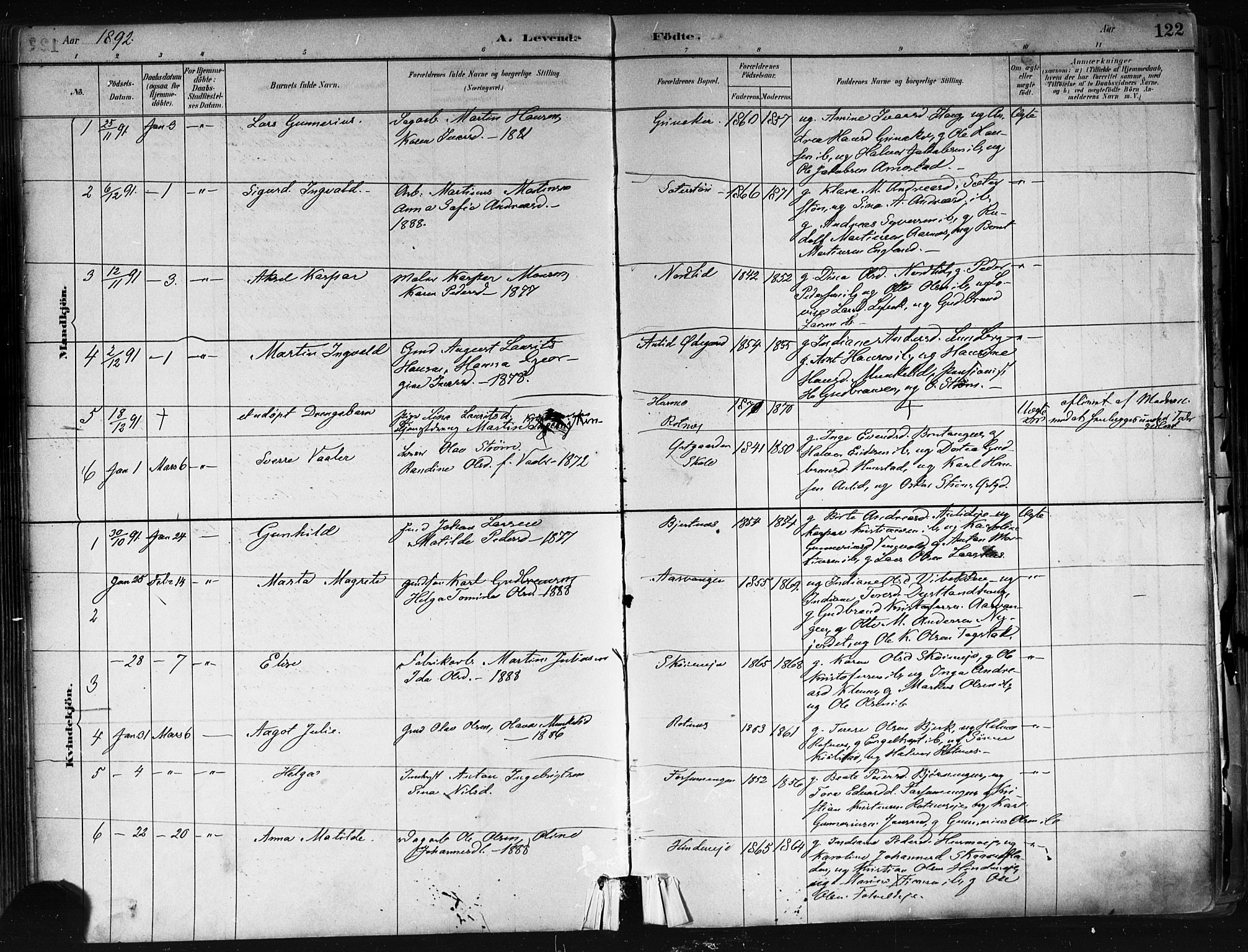 Nes prestekontor Kirkebøker, AV/SAO-A-10410/F/Fa/L0010: Parish register (official) no. I 10, 1883-1898, p. 122