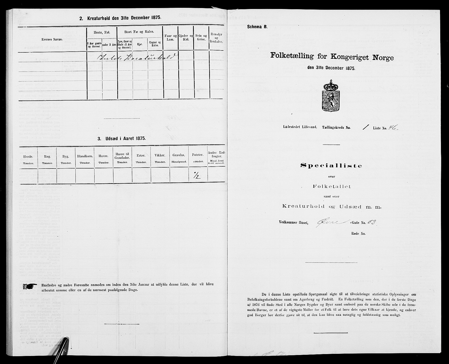 SAK, 1875 census for 0905B Vestre Moland/Lillesand, 1875, p. 100