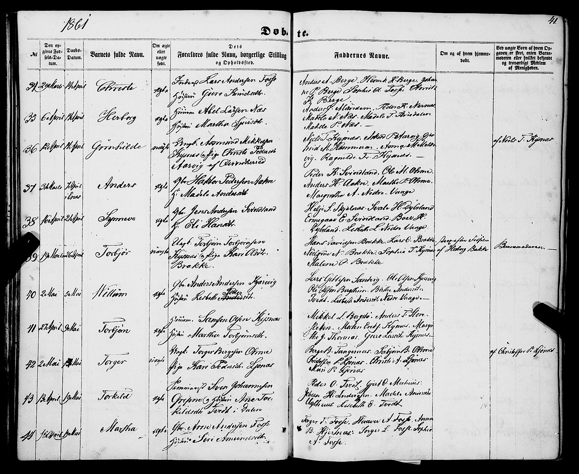 Strandebarm sokneprestembete, AV/SAB-A-78401/H/Haa: Parish register (official) no. A 8, 1858-1872, p. 41