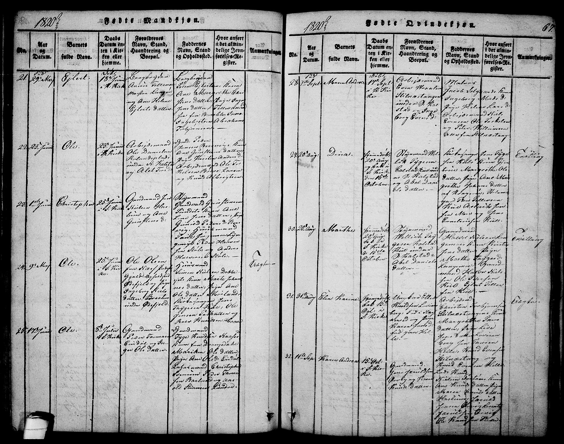 Sannidal kirkebøker, SAKO/A-296/F/Fa/L0004: Parish register (official) no. 4, 1814-1829, p. 67