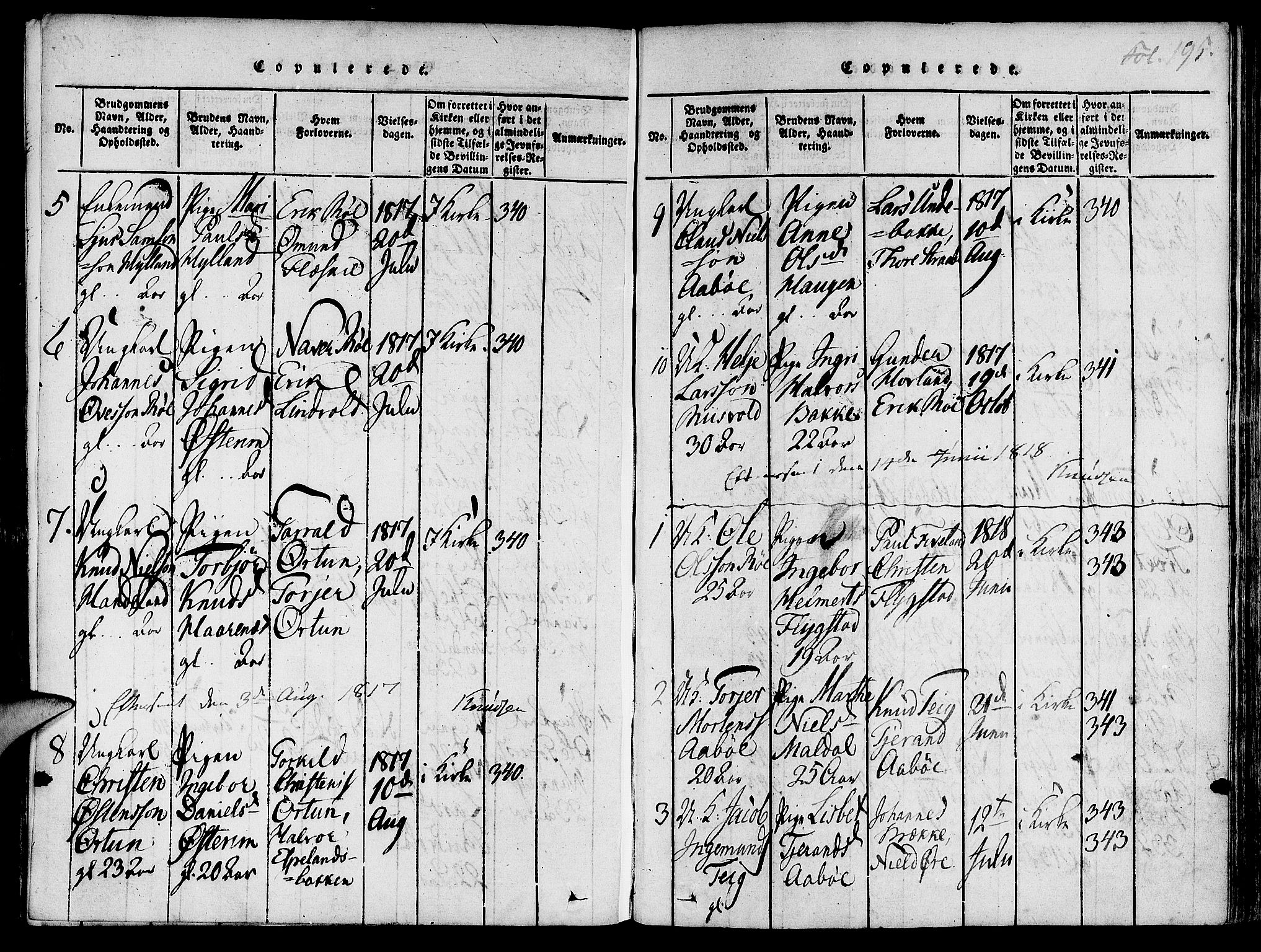 Suldal sokneprestkontor, SAST/A-101845/01/IV/L0007: Parish register (official) no. A 7, 1817-1838, p. 195