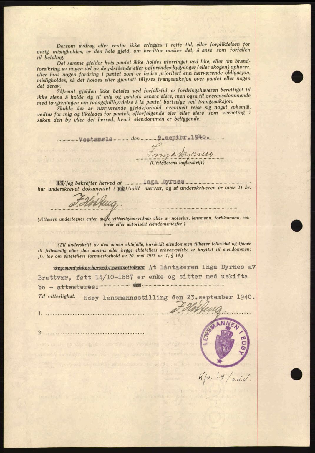 Nordmøre sorenskriveri, AV/SAT-A-4132/1/2/2Ca: Mortgage book no. B87, 1940-1941, Diary no: : 472/1941