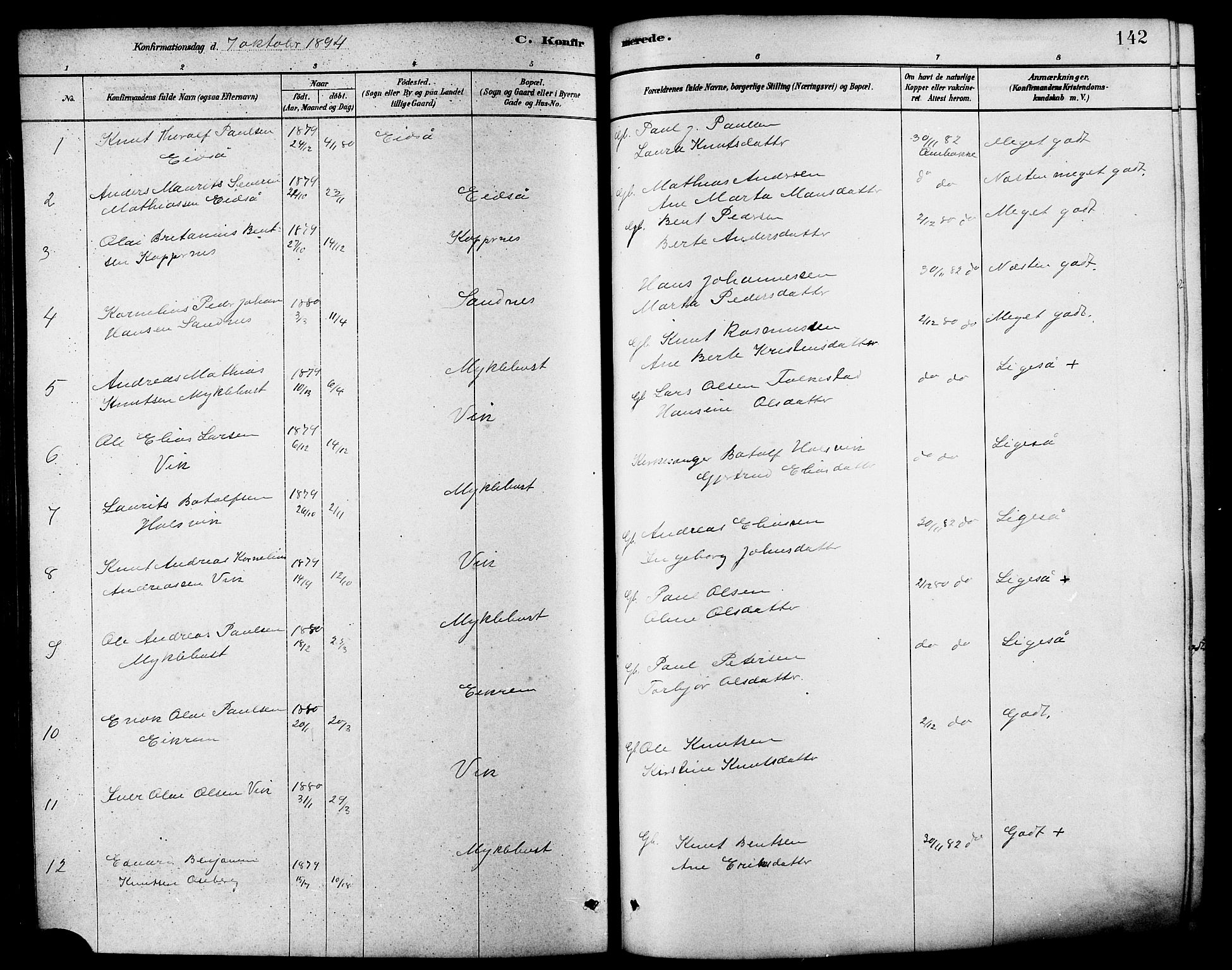 Ministerialprotokoller, klokkerbøker og fødselsregistre - Møre og Romsdal, AV/SAT-A-1454/502/L0027: Parish register (copy) no. 502C01, 1878-1908, p. 142