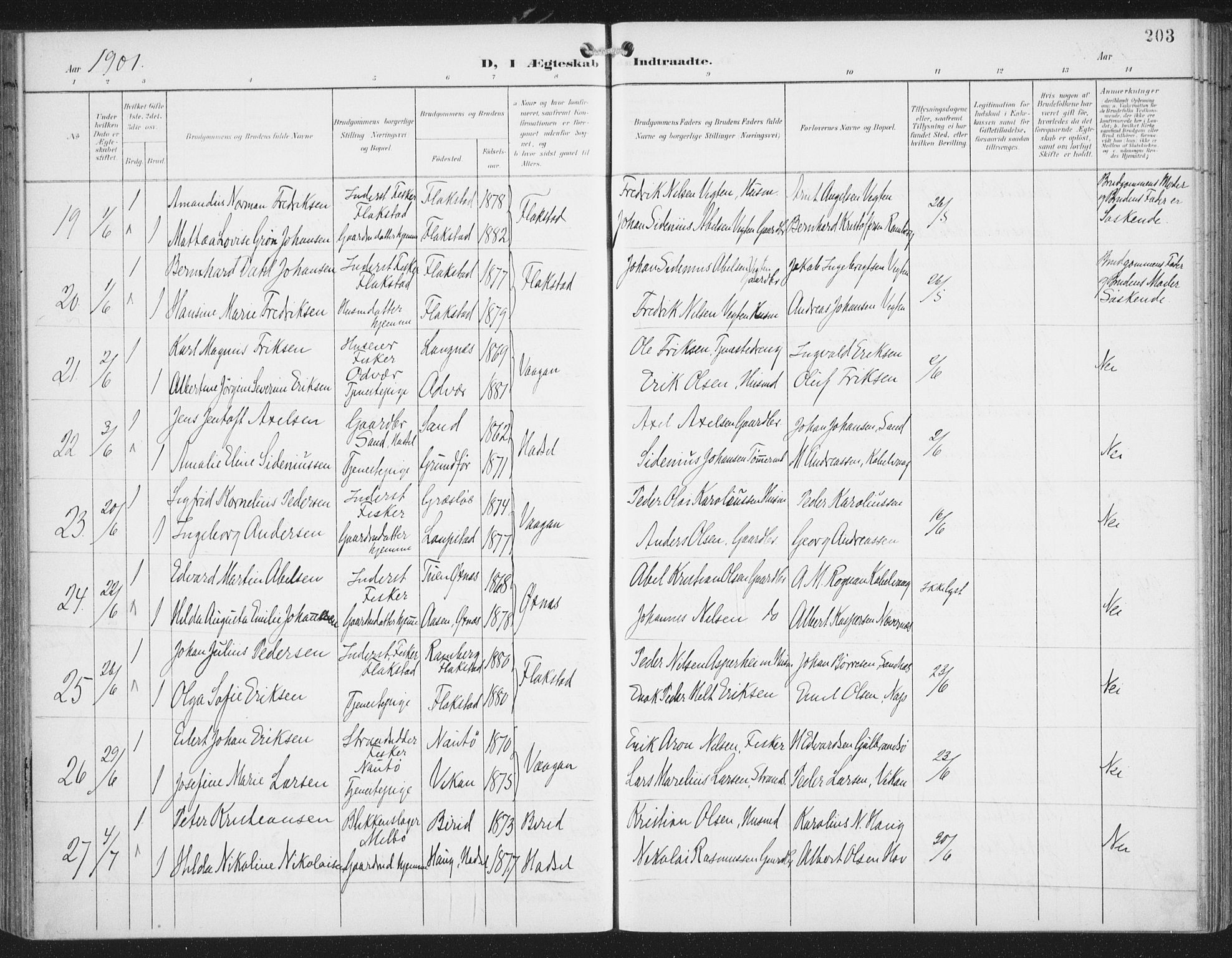 Ministerialprotokoller, klokkerbøker og fødselsregistre - Nordland, AV/SAT-A-1459/874/L1062: Parish register (official) no. 874A06, 1899-1907, p. 203