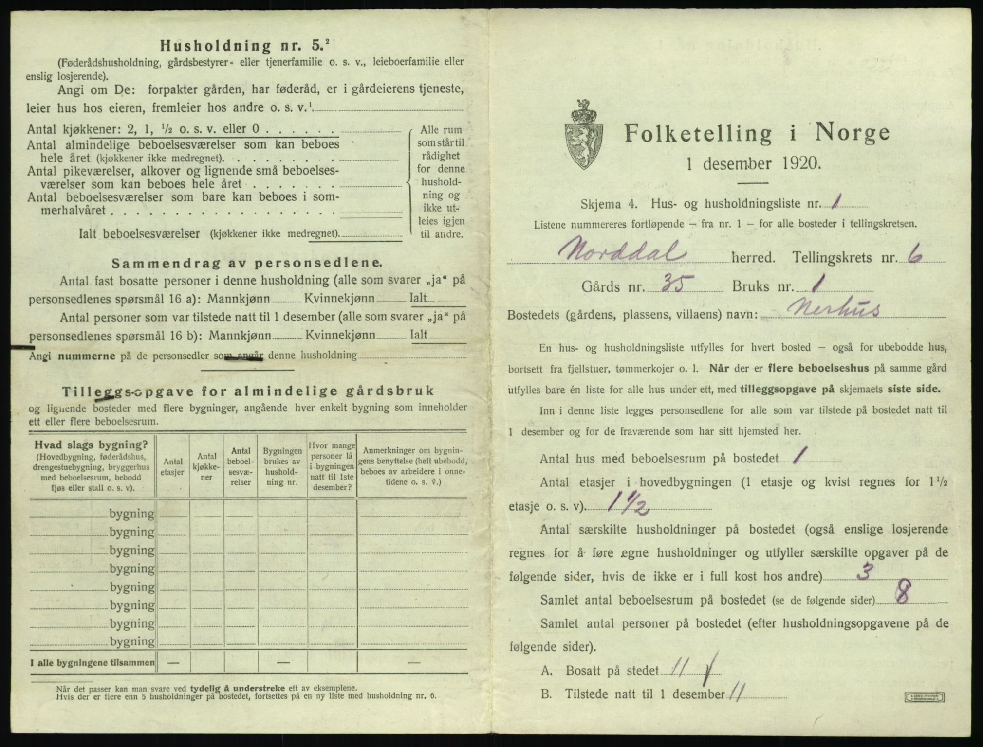 SAT, 1920 census for Norddal, 1920, p. 395