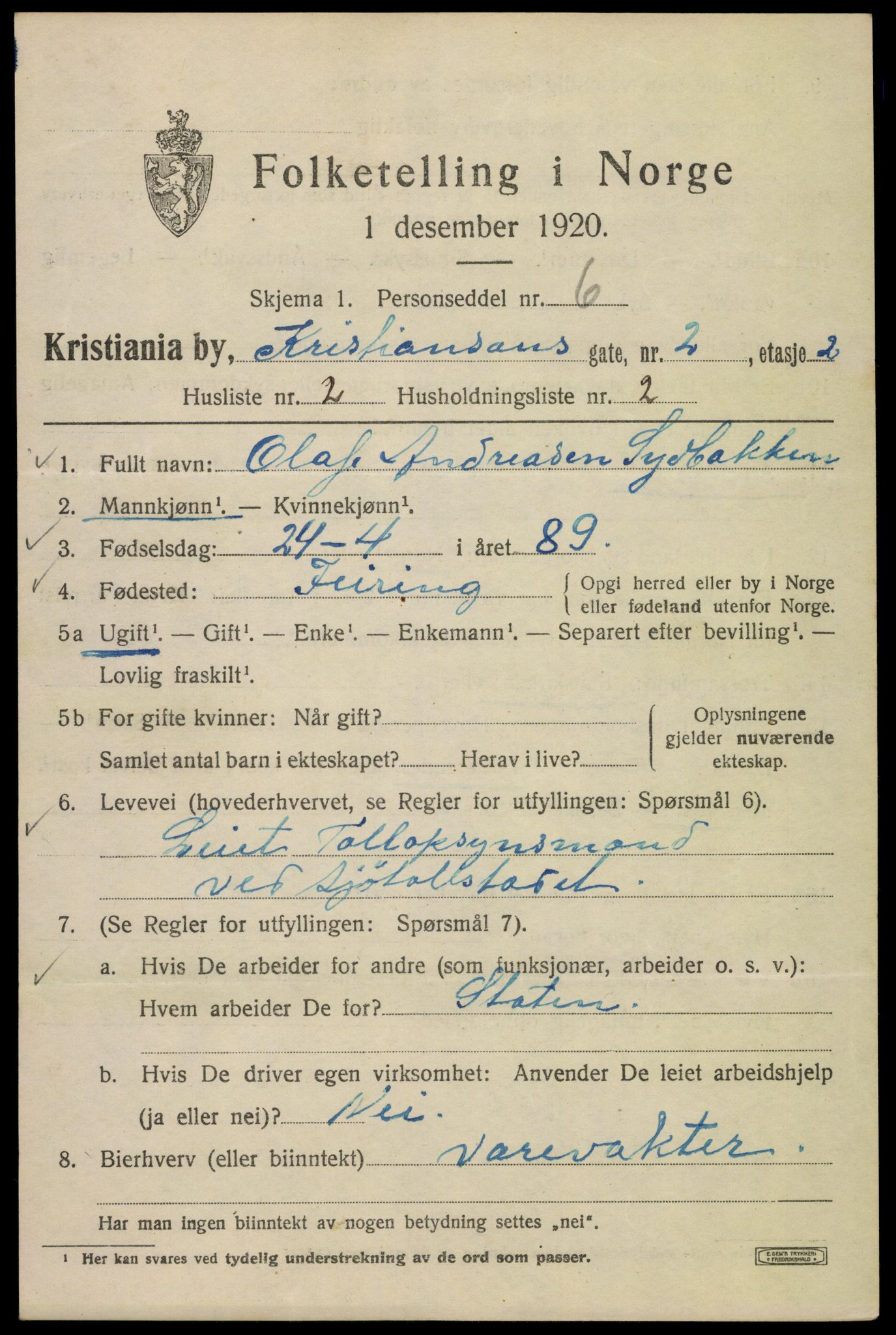 SAO, 1920 census for Kristiania, 1920, p. 352125