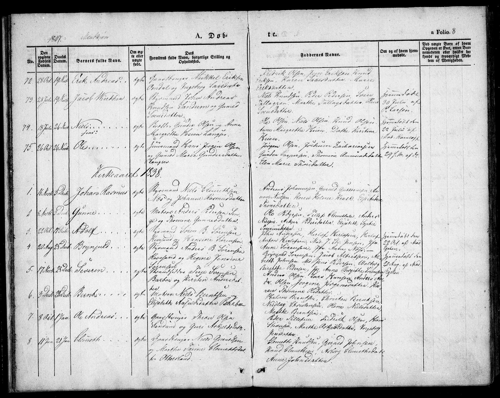 Tromøy sokneprestkontor, SAK/1111-0041/F/Fa/L0004: Parish register (official) no. A 4, 1837-1846, p. 8