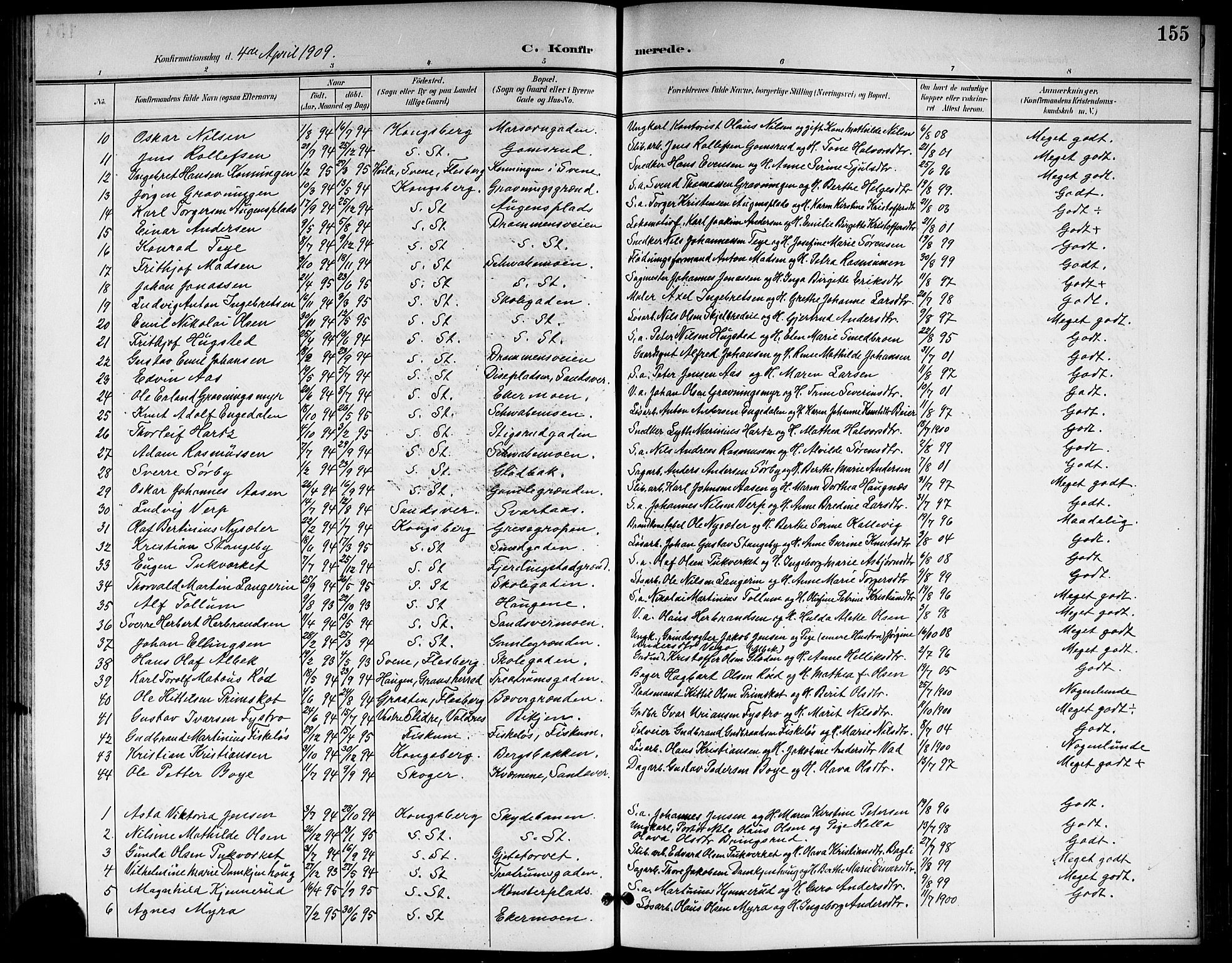 Kongsberg kirkebøker, SAKO/A-22/G/Ga/L0007: Parish register (copy) no. 7, 1901-1915, p. 155