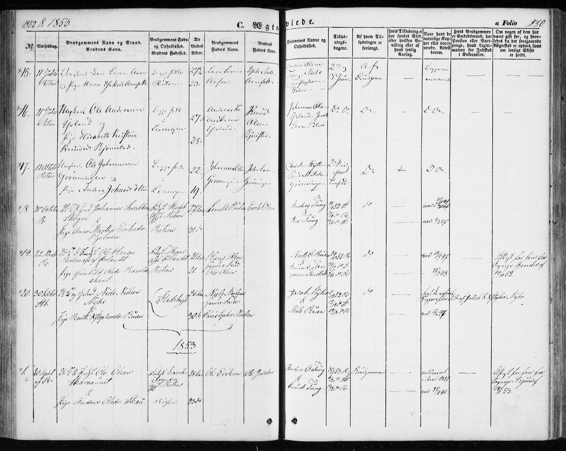 Ministerialprotokoller, klokkerbøker og fødselsregistre - Sør-Trøndelag, SAT/A-1456/646/L0611: Parish register (official) no. 646A09, 1848-1857, p. 230