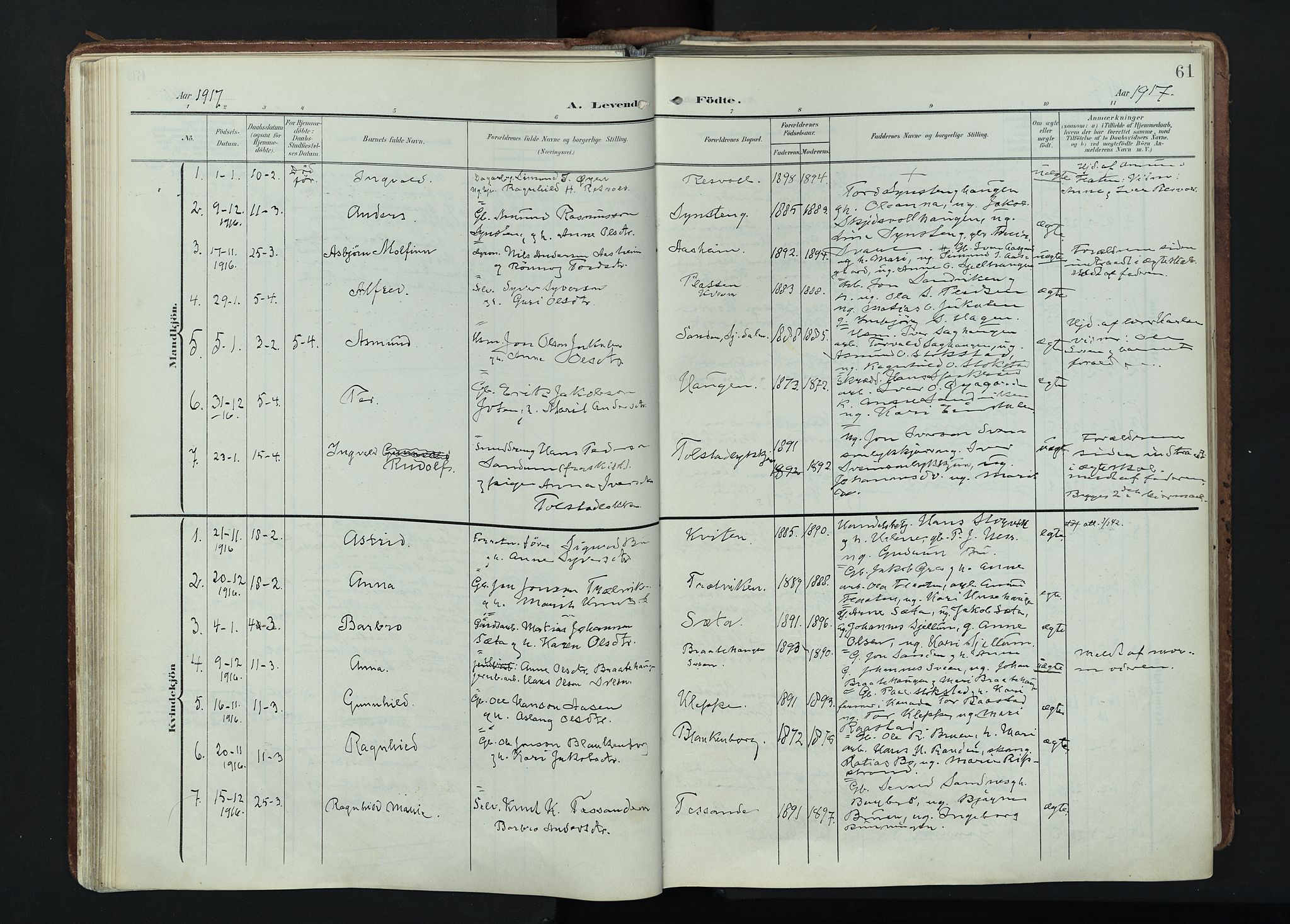 Vågå prestekontor, AV/SAH-PREST-076/H/Ha/Haa/L0011: Parish register (official) no. 11, 1905-1924, p. 61