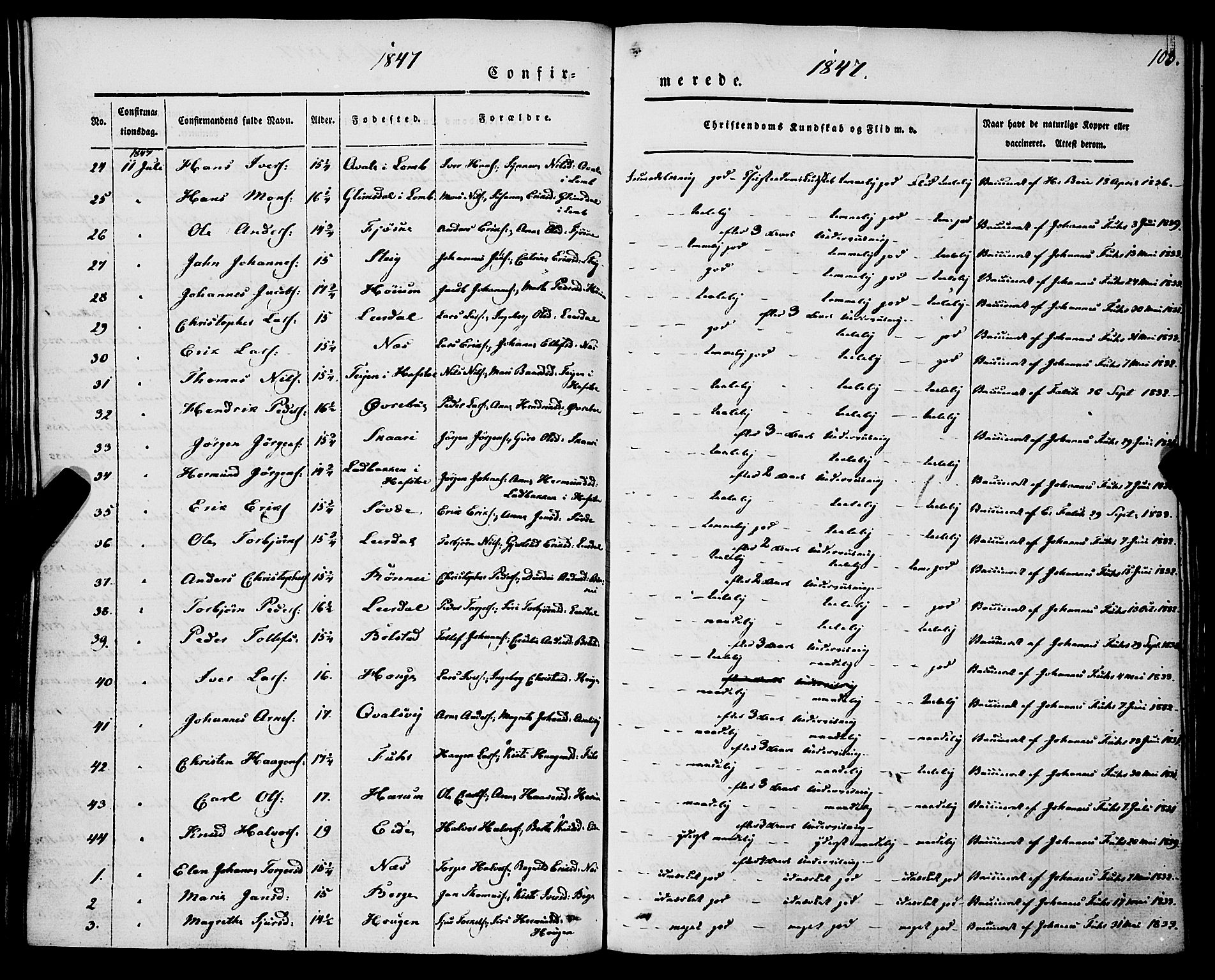 Luster sokneprestembete, AV/SAB-A-81101/H/Haa/Haaa/L0006: Parish register (official) no. A 6, 1840-1848, p. 103