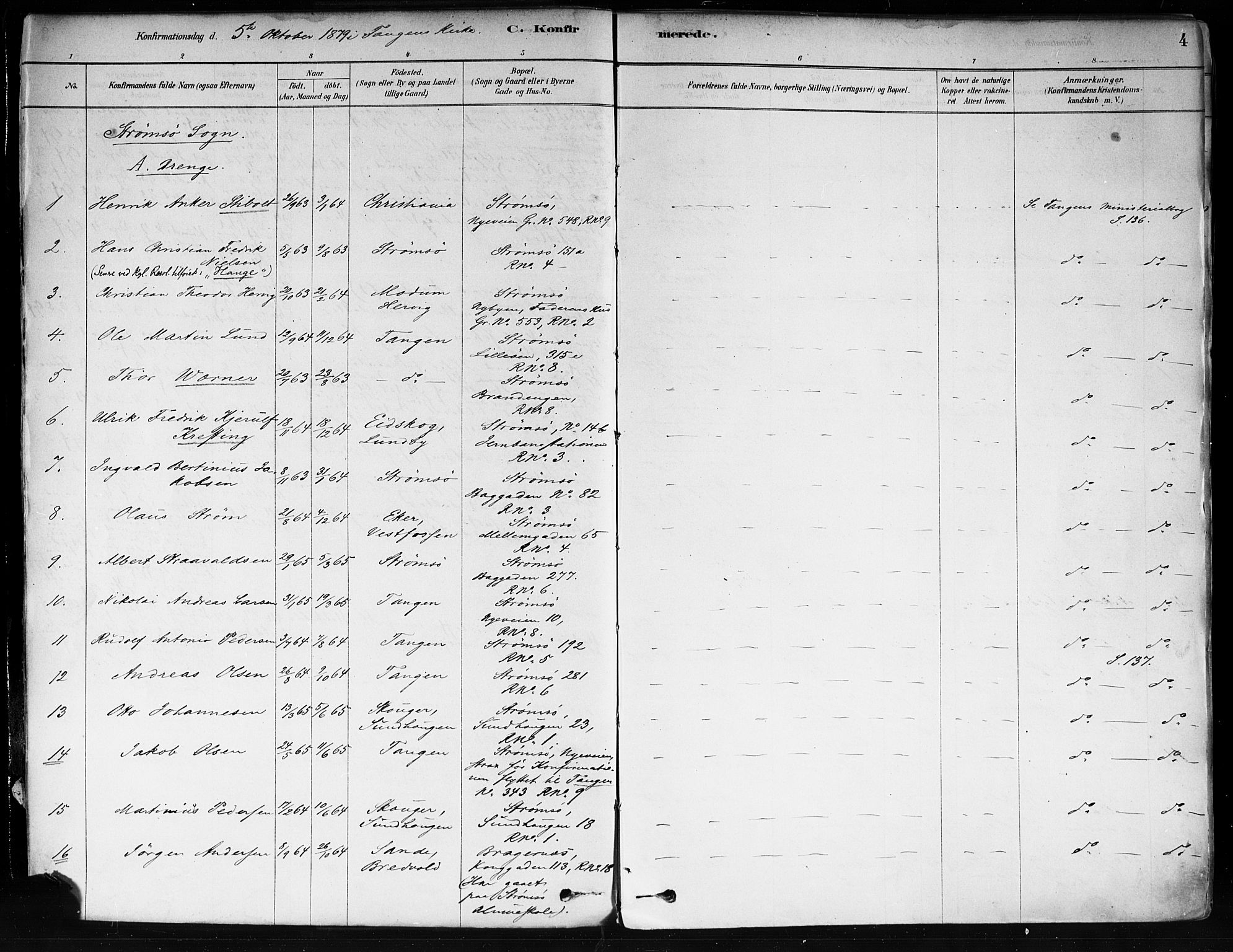 Strømsø kirkebøker, SAKO/A-246/F/Fa/L0022: Parish register (official) no. I 22, 1879-1899, p. 4