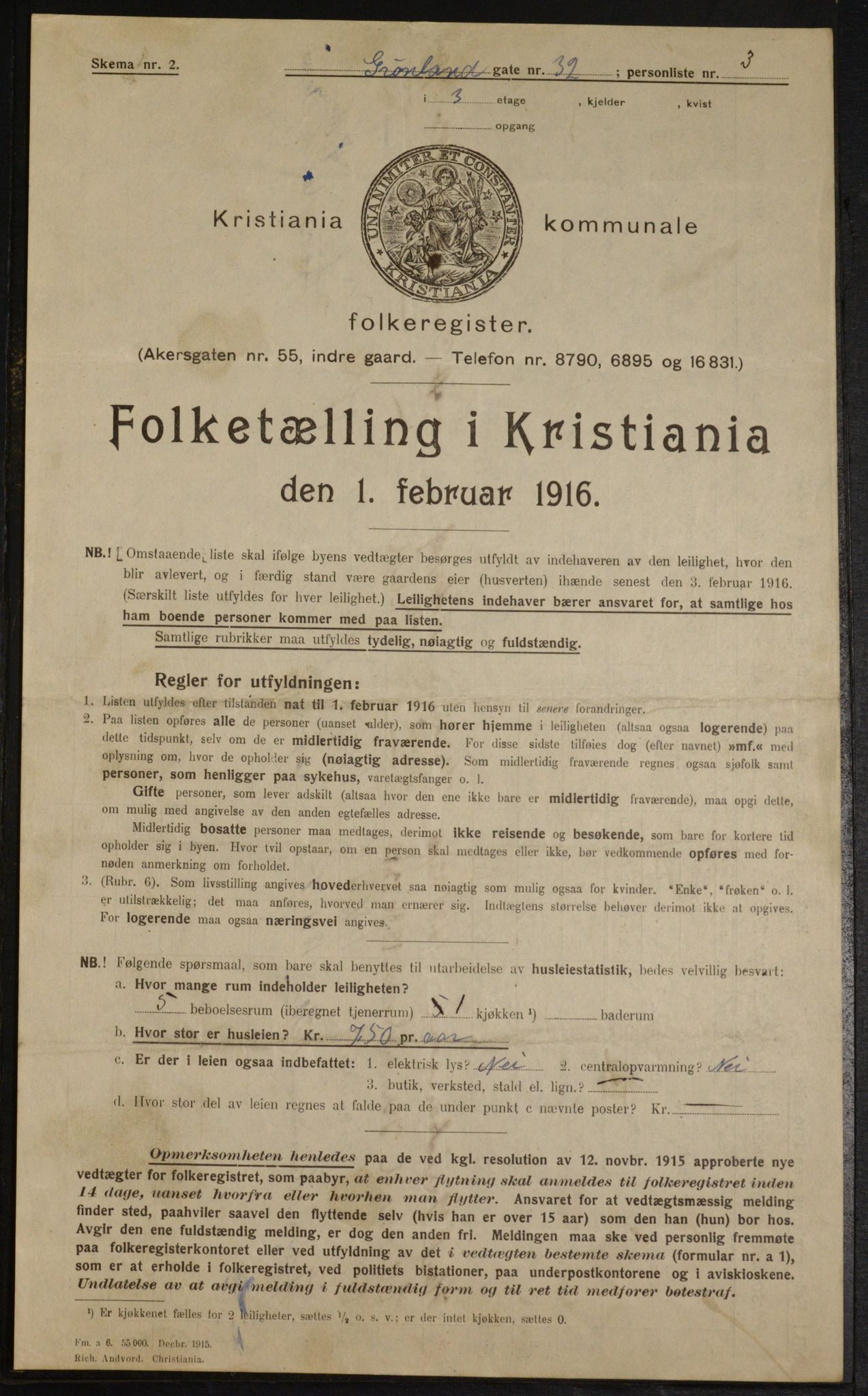 OBA, Municipal Census 1916 for Kristiania, 1916, p. 32077