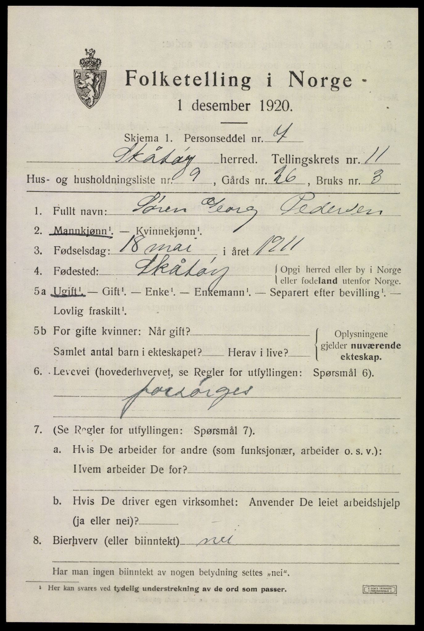 SAKO, 1920 census for Skåtøy, 1920, p. 7812