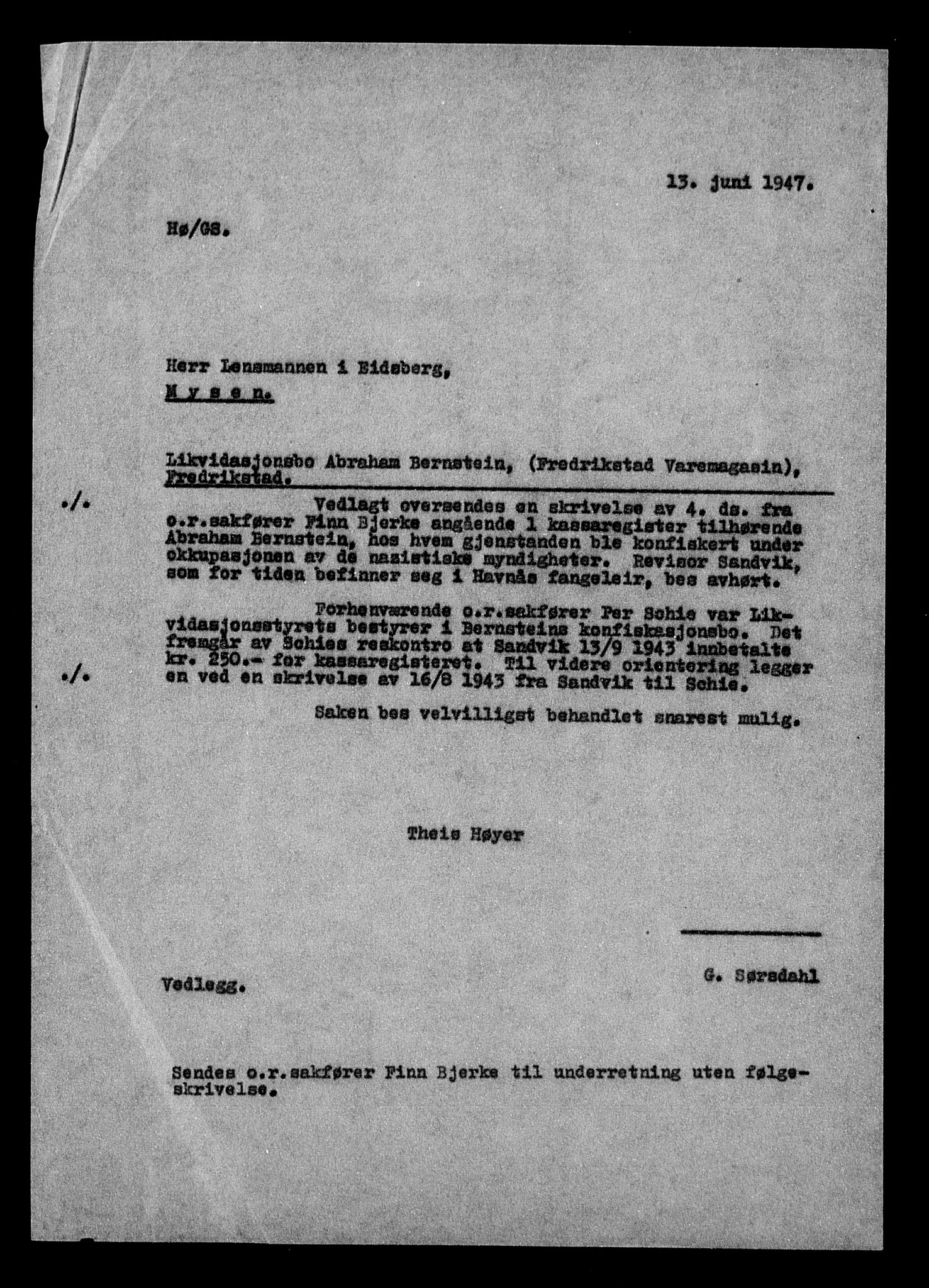 Justisdepartementet, Tilbakeføringskontoret for inndratte formuer, AV/RA-S-1564/H/Hc/Hcd/L0991: --, 1945-1947, p. 163