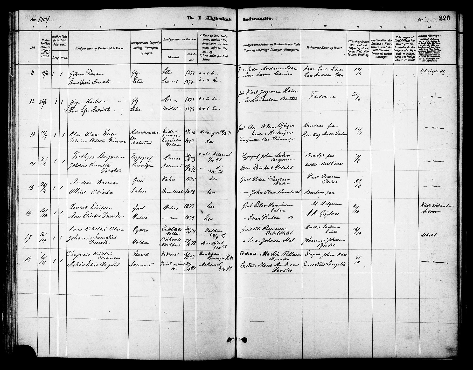 Ministerialprotokoller, klokkerbøker og fødselsregistre - Møre og Romsdal, AV/SAT-A-1454/513/L0189: Parish register (copy) no. 513C03, 1883-1904, p. 226