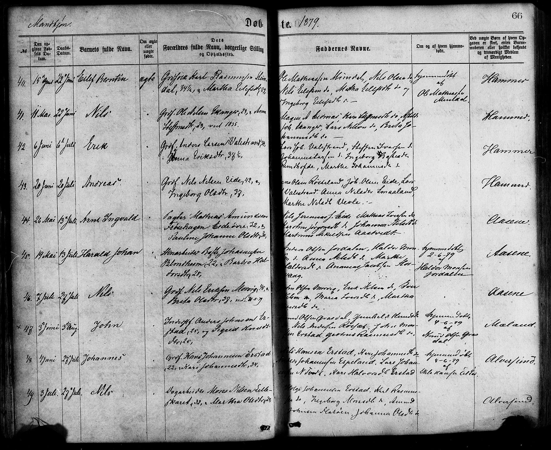 Hamre sokneprestembete, AV/SAB-A-75501/H/Ha/Haa/Haaa/L0015: Parish register (official) no. A 15, 1870-1881, p. 66