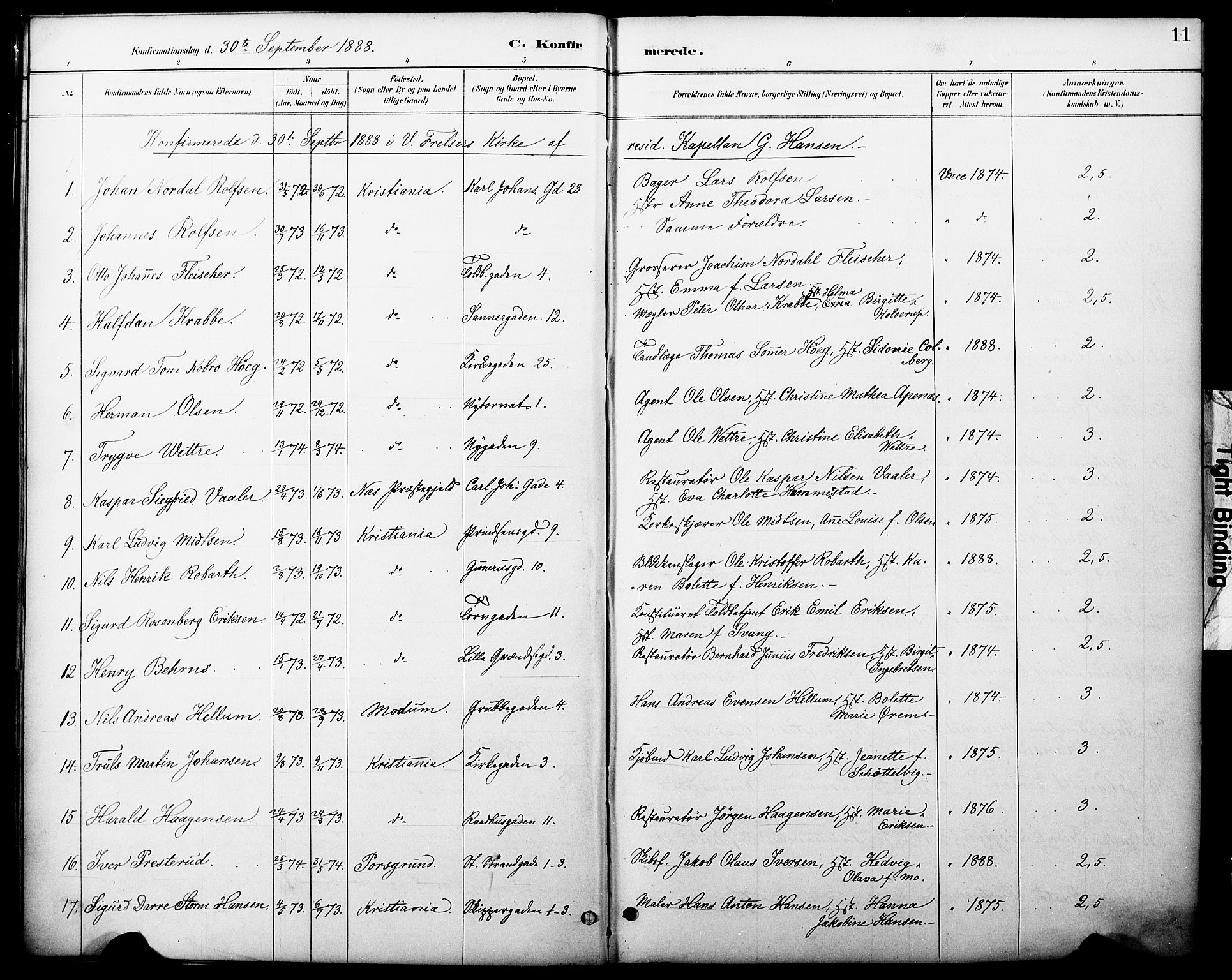 Oslo domkirke Kirkebøker, AV/SAO-A-10752/F/Fa/L0030: Parish register (official) no. 30, 1887-1918, p. 11