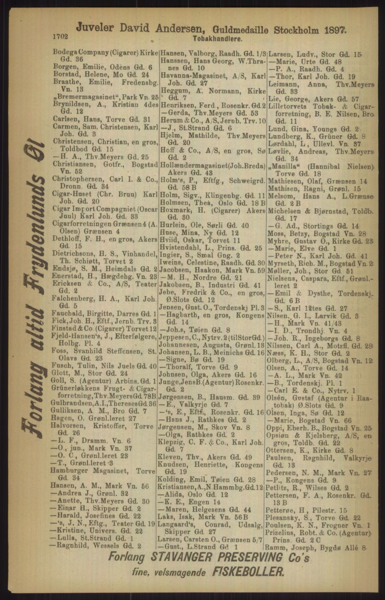 Kristiania/Oslo adressebok, PUBL/-, 1911, p. 1702