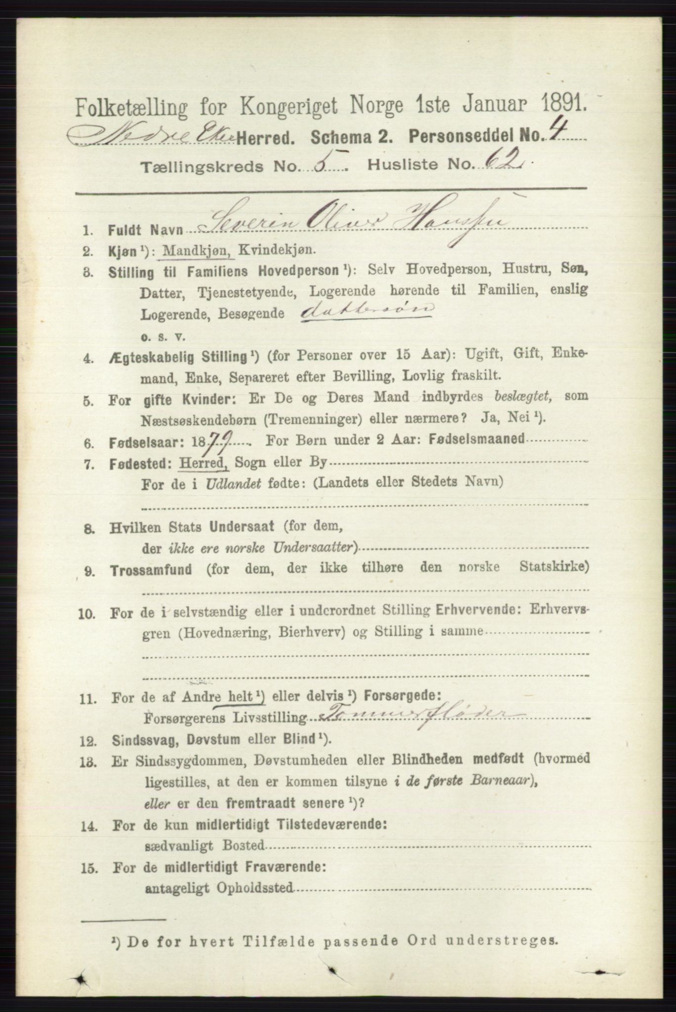RA, 1891 census for 0625 Nedre Eiker, 1891, p. 2708
