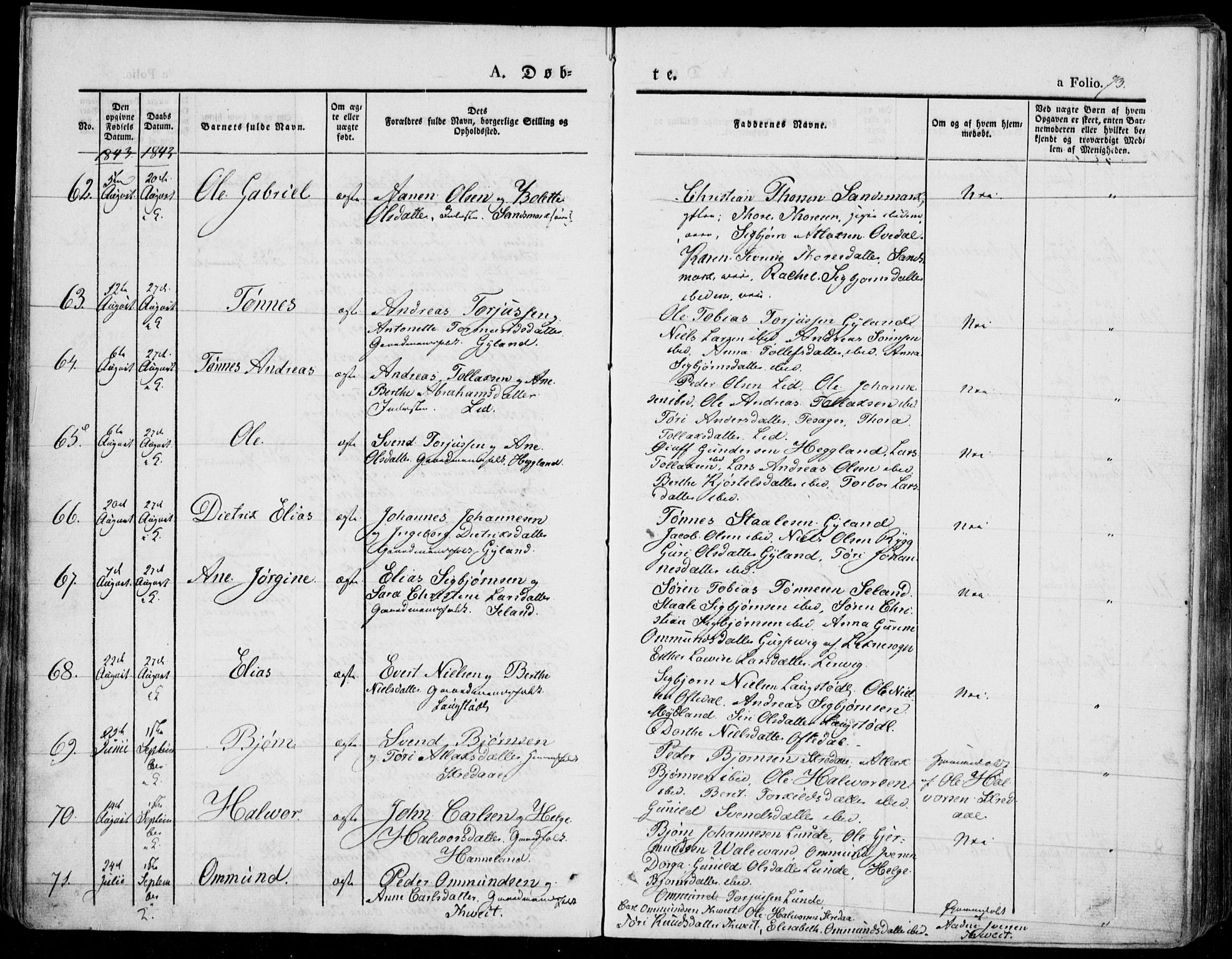 Bakke sokneprestkontor, AV/SAK-1111-0002/F/Fa/Faa/L0004: Parish register (official) no. A 4, 1834-1846, p. 73