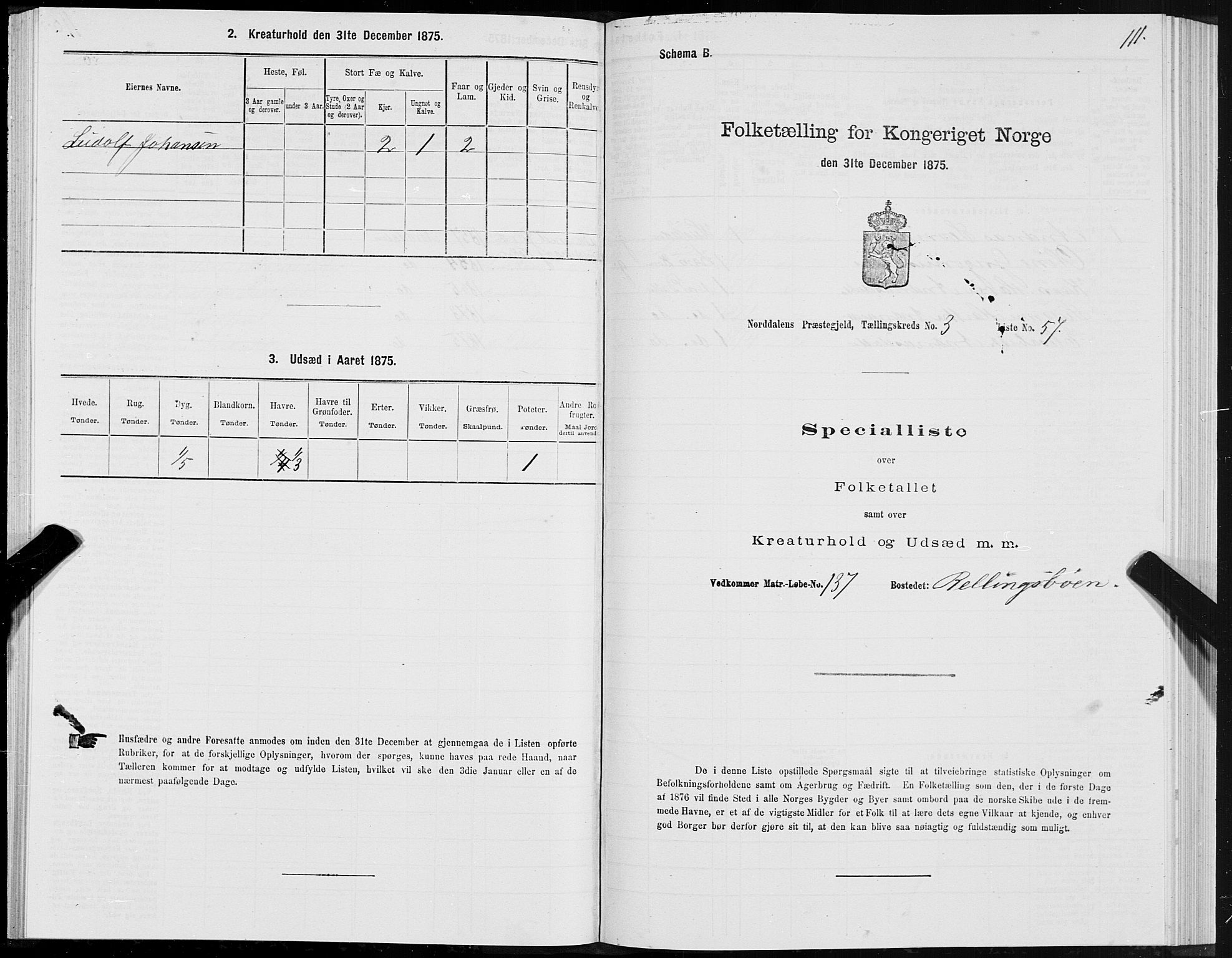 SAT, 1875 census for 1524P Norddal, 1875, p. 2111