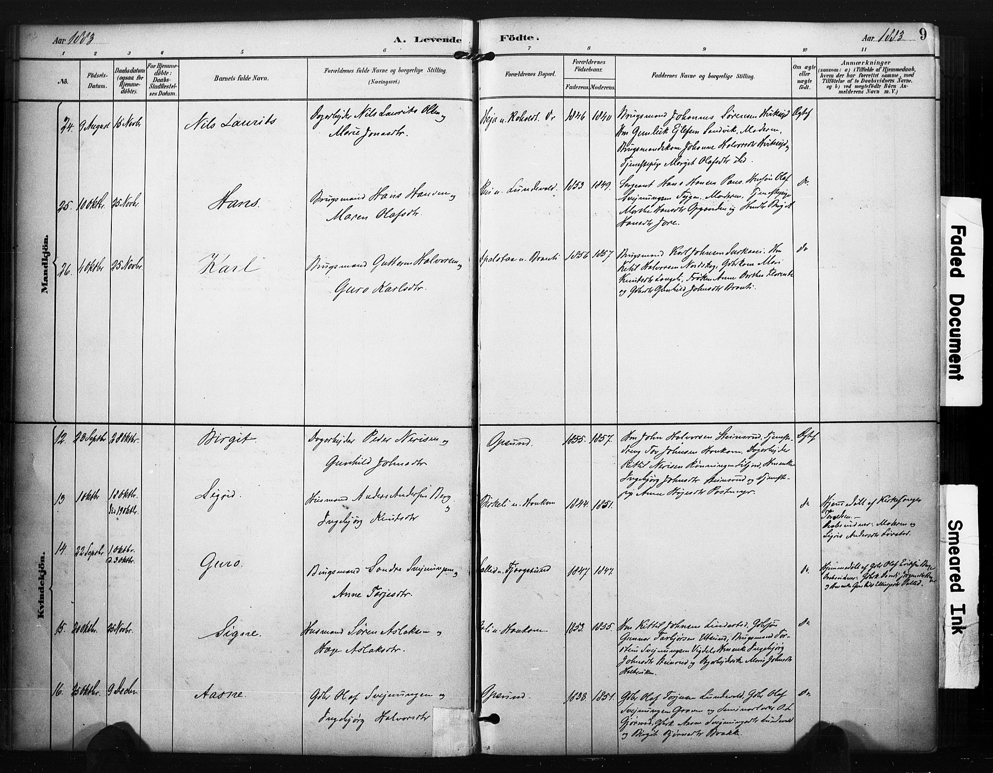 Kviteseid kirkebøker, SAKO/A-276/F/Fa/L0008: Parish register (official) no. I 8, 1882-1903, p. 9