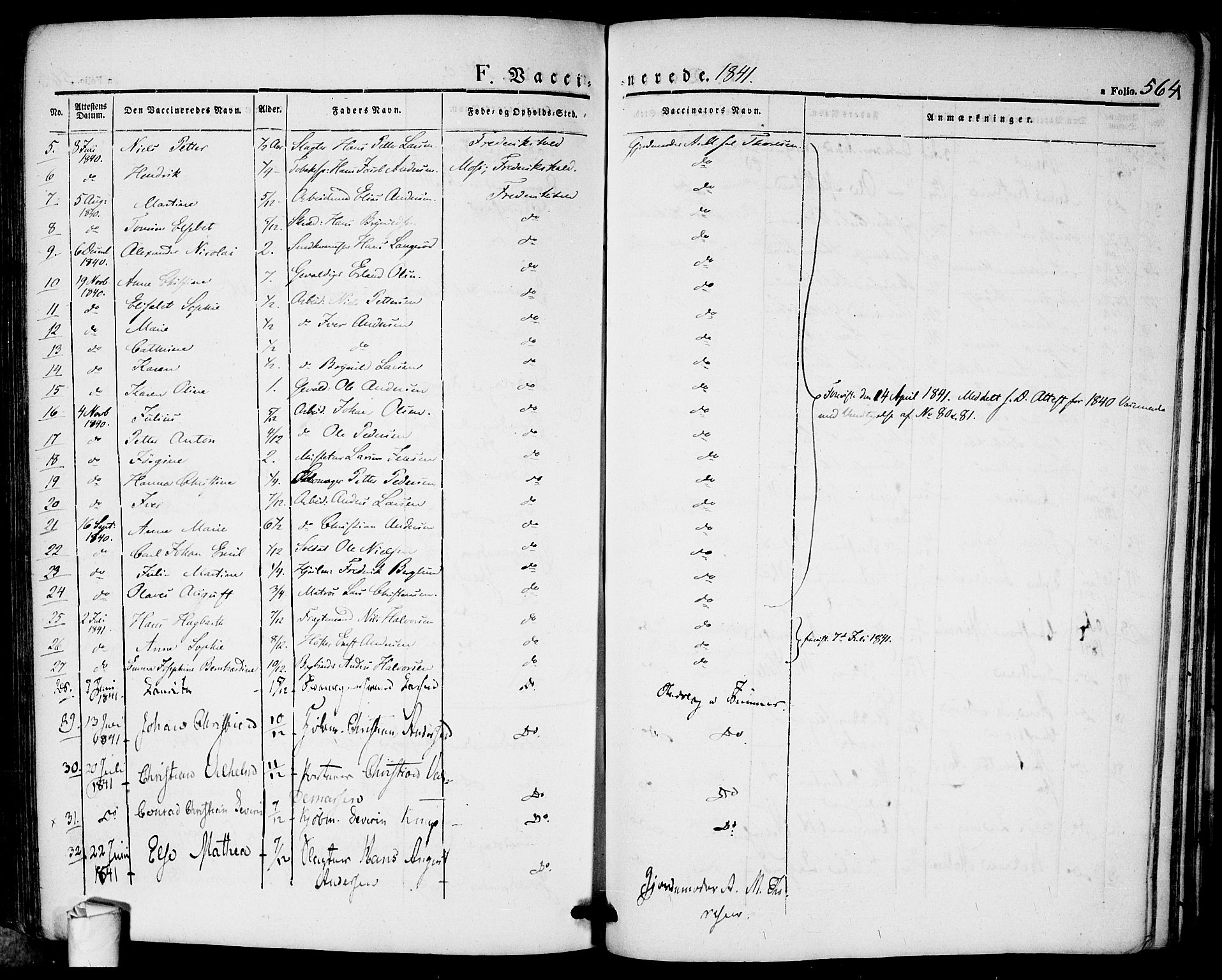 Halden prestekontor Kirkebøker, AV/SAO-A-10909/F/Fa/L0005: Parish register (official) no. I 5, 1834-1845, p. 564