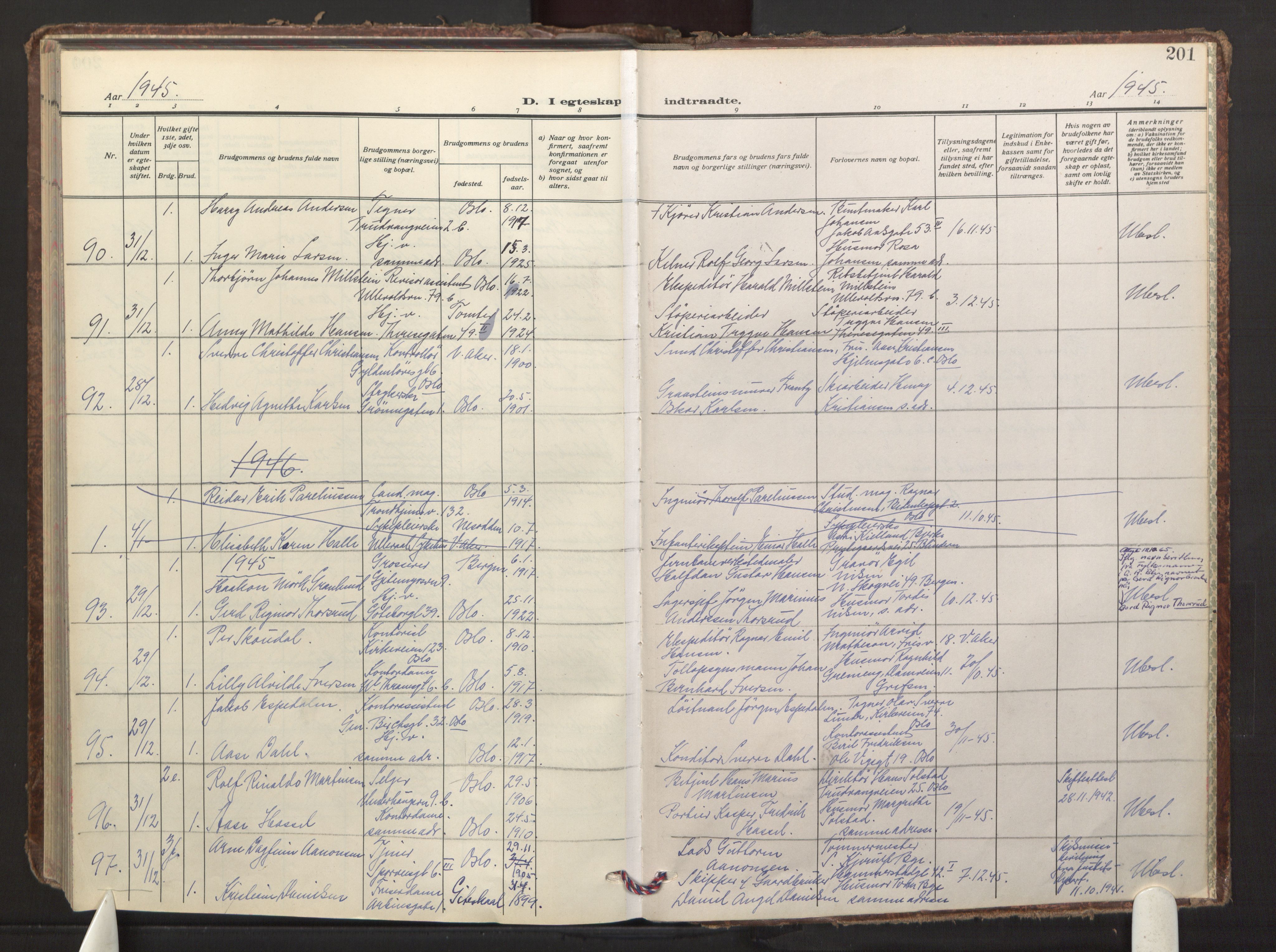 Fagerborg prestekontor Kirkebøker, SAO/A-10844/F/Fa/L0009: Parish register (official) no. 9, 1934-1945, p. 201