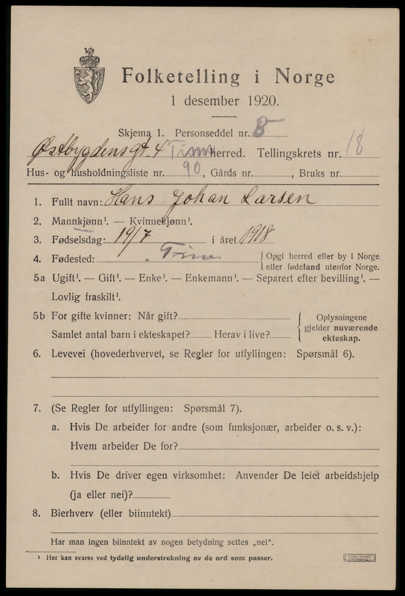 SAKO, 1920 census for Tinn, 1920, p. 26286