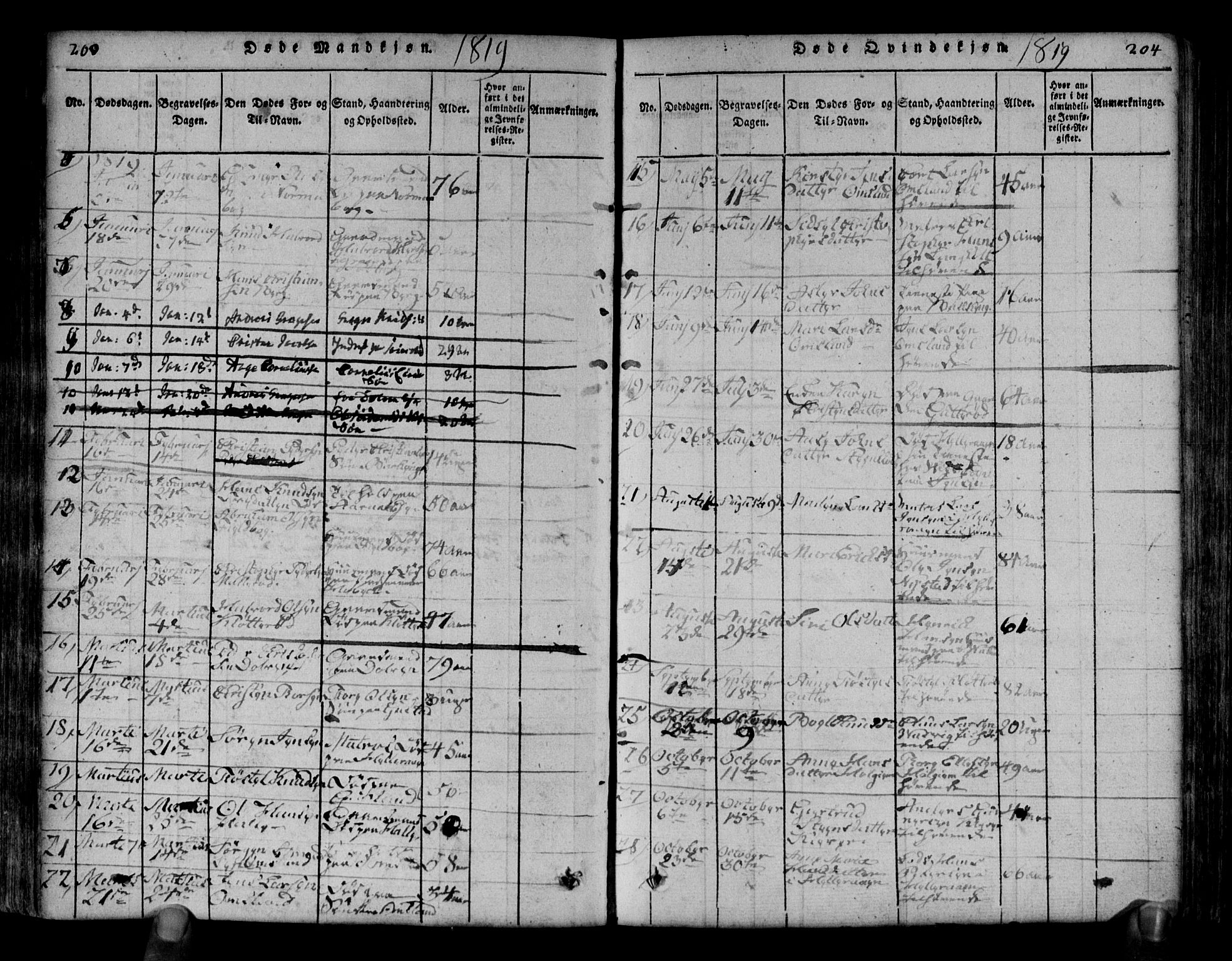 Brunlanes kirkebøker, AV/SAKO-A-342/G/Ga/L0001: Parish register (copy) no. I 1, 1814-1834, p. 203-204