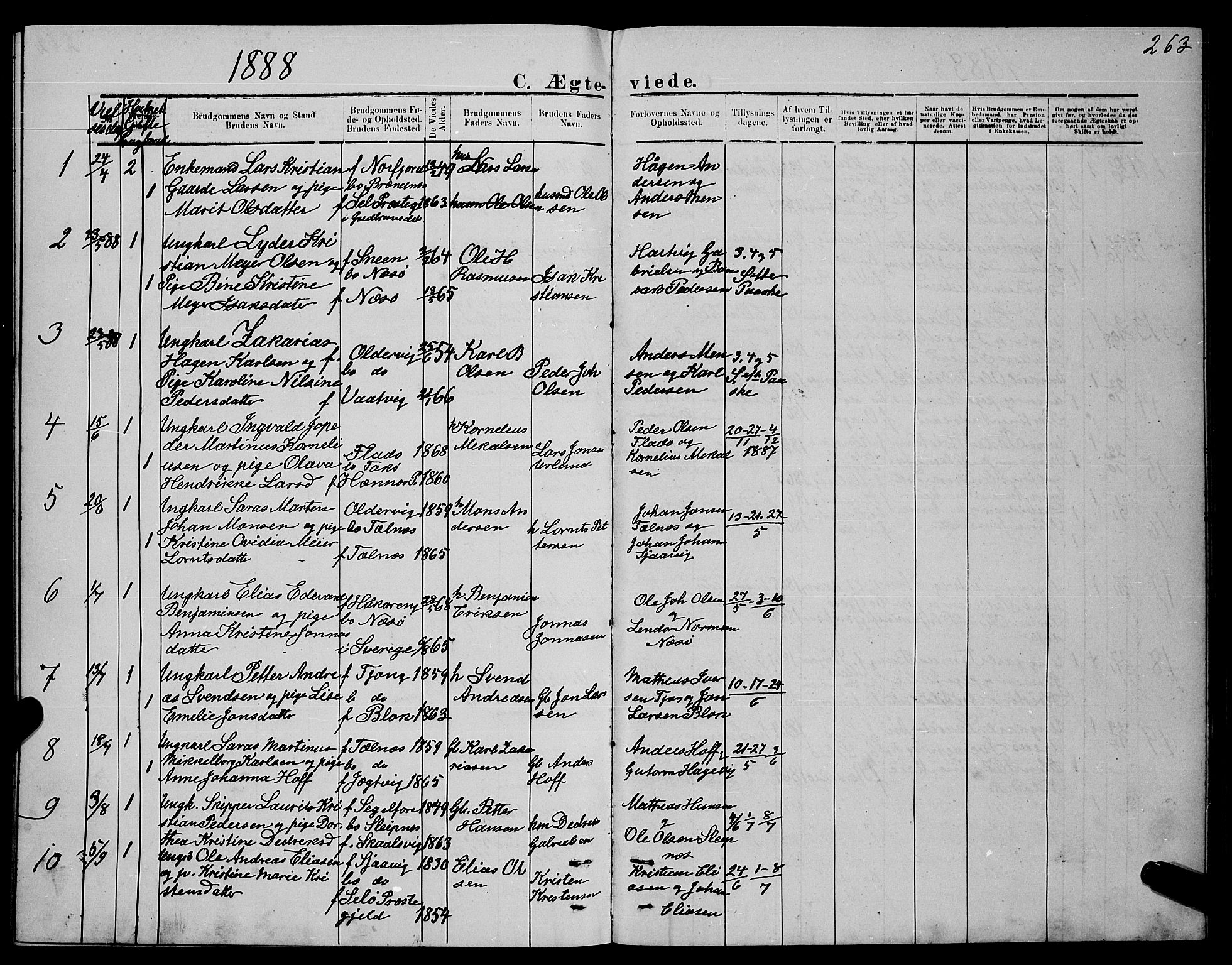 Ministerialprotokoller, klokkerbøker og fødselsregistre - Nordland, AV/SAT-A-1459/841/L0620: Parish register (copy) no. 841C04, 1877-1896, p. 263