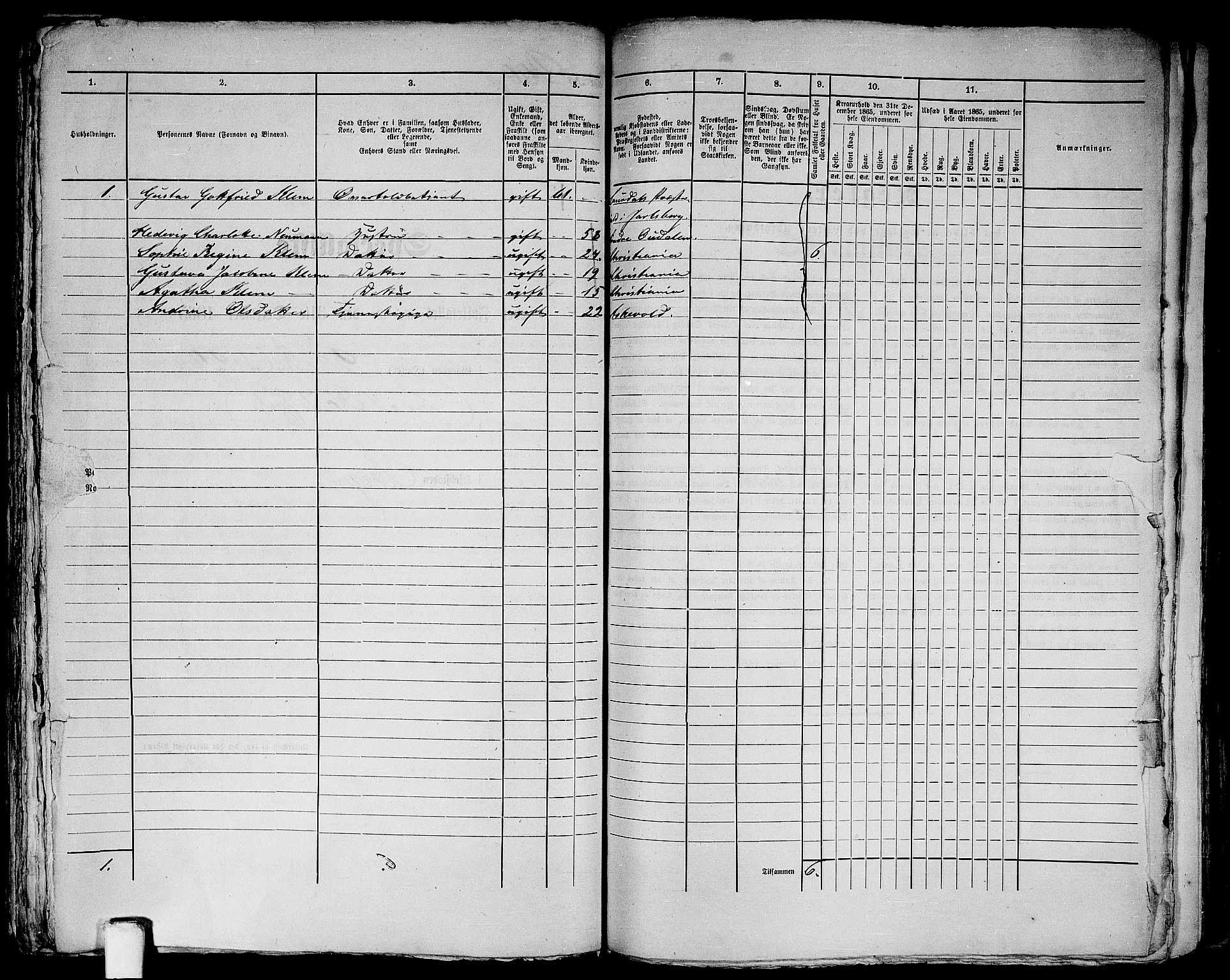 RA, 1865 census for Bergen, 1865, p. 447