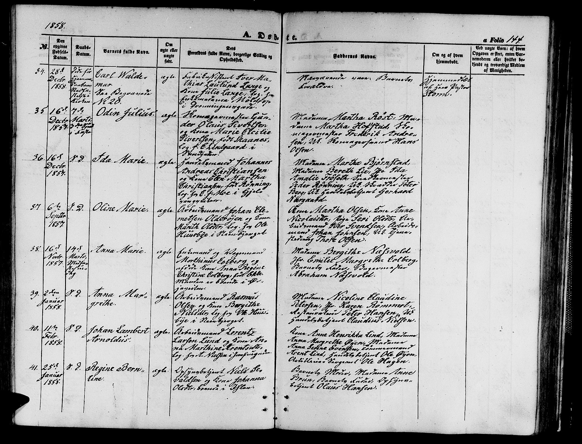 Ministerialprotokoller, klokkerbøker og fødselsregistre - Sør-Trøndelag, AV/SAT-A-1456/602/L0138: Parish register (copy) no. 602C06, 1853-1858, p. 144