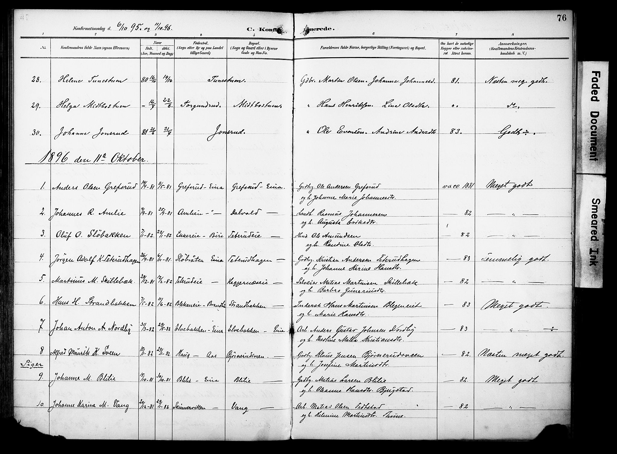 Vestre Toten prestekontor, SAH/PREST-108/H/Ha/Haa/L0012: Parish register (official) no. 12, 1890-1906, p. 76