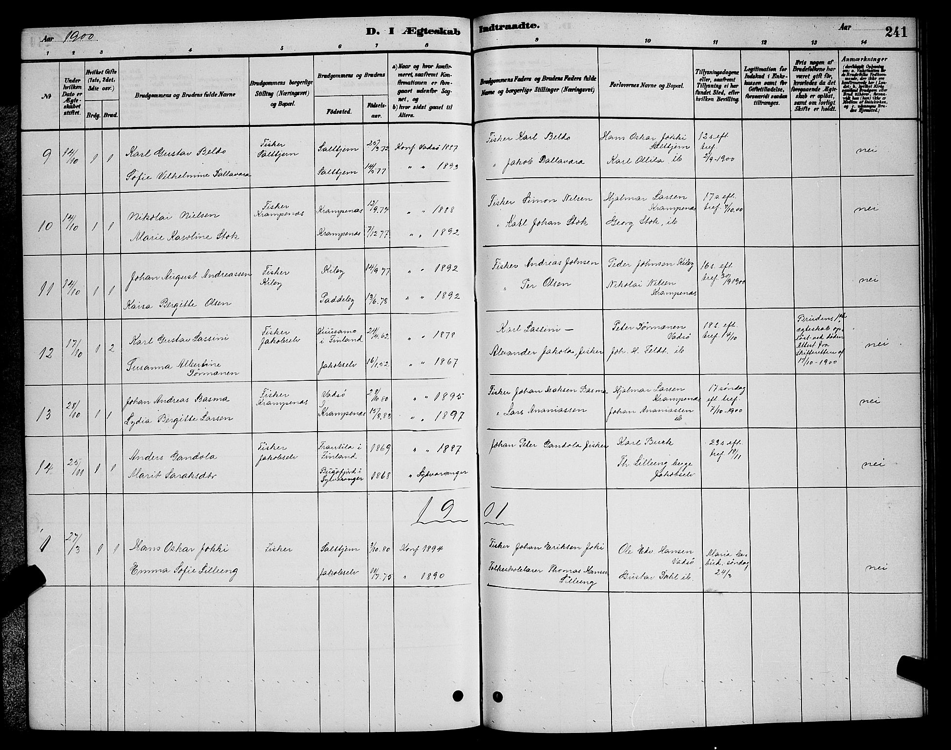 Vadsø sokneprestkontor, SATØ/S-1325/H/Hb/L0003klokker: Parish register (copy) no. 3, 1881-1901, p. 241