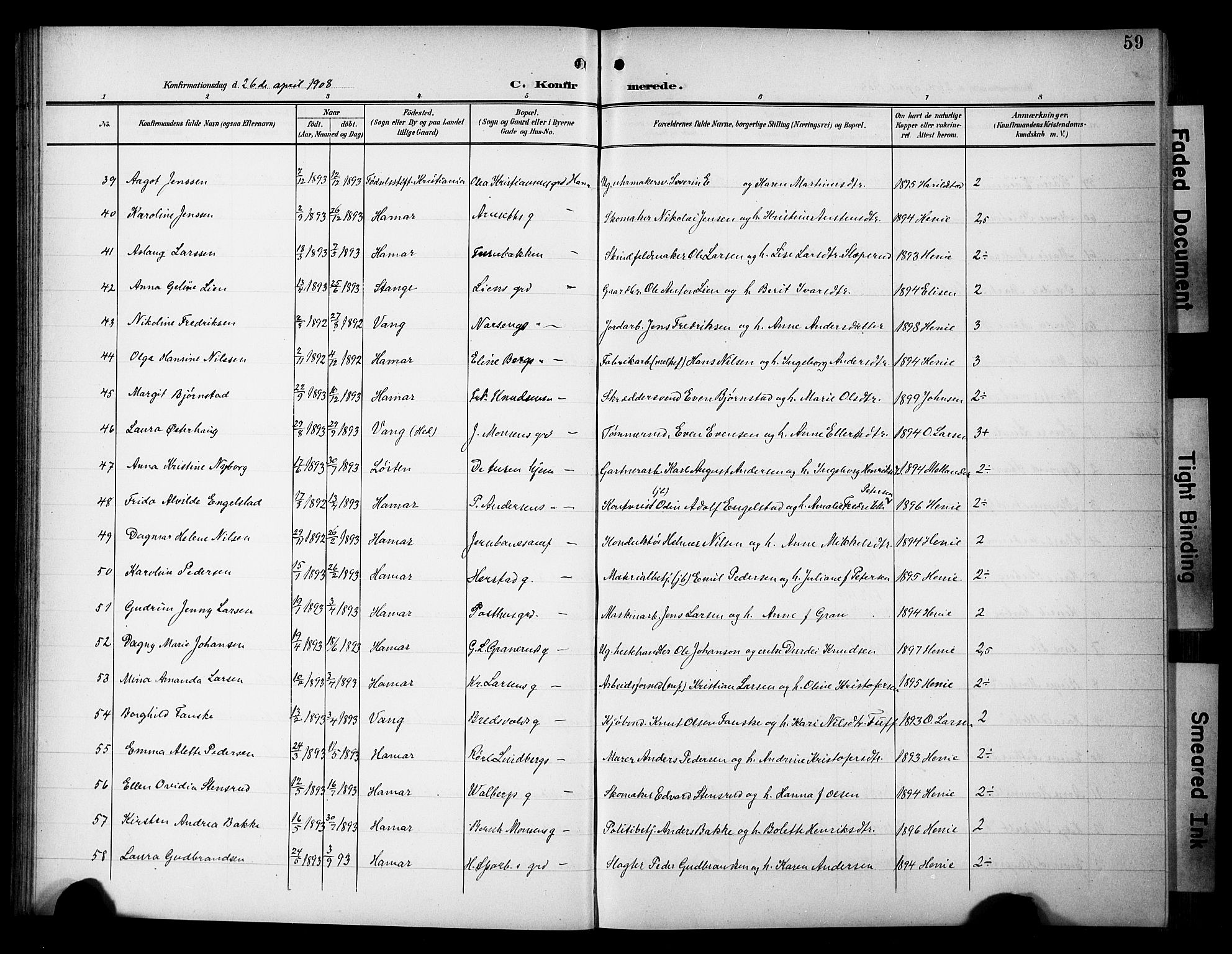 Hamar prestekontor, AV/SAH-DOMPH-002/H/Ha/Hab/L0002: Parish register (copy) no. 2, 1899-1929, p. 59