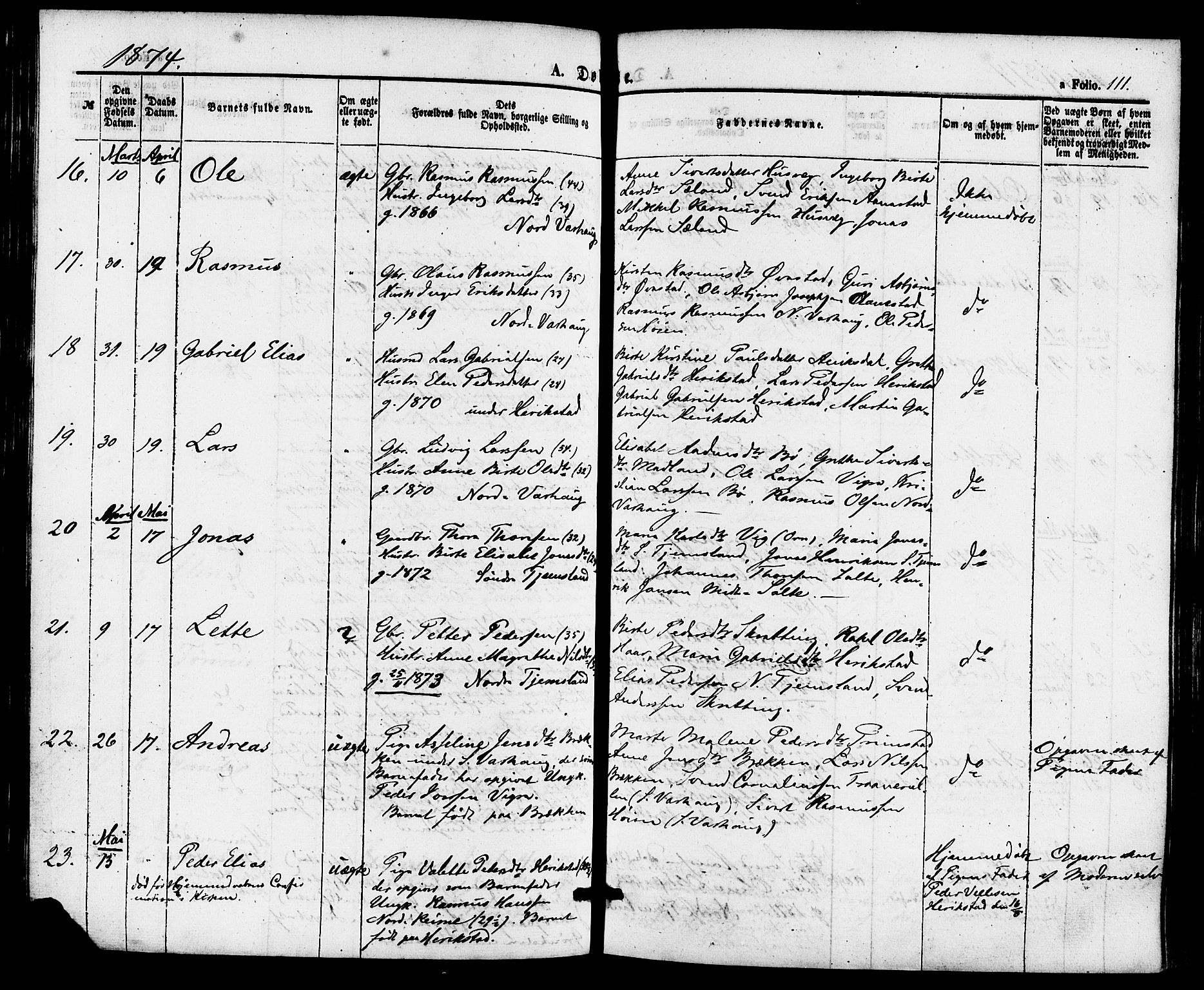 Hå sokneprestkontor, AV/SAST-A-101801/001/30BA/L0009: Parish register (official) no. A 8, 1855-1878, p. 111