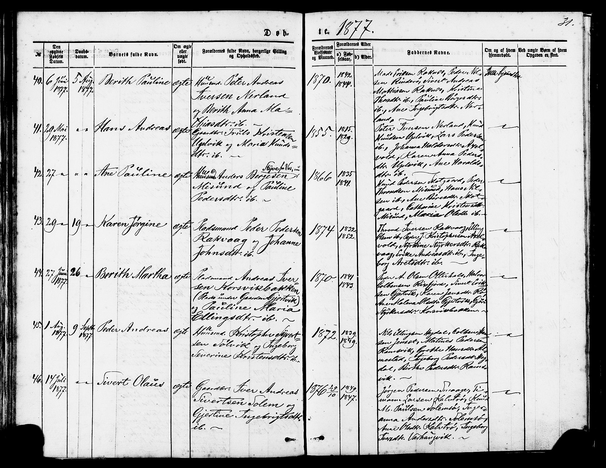 Ministerialprotokoller, klokkerbøker og fødselsregistre - Møre og Romsdal, AV/SAT-A-1454/560/L0720: Parish register (official) no. 560A04, 1873-1878, p. 31