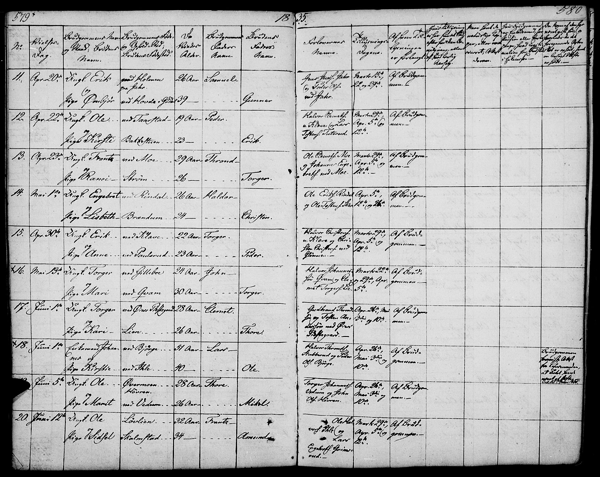Øyer prestekontor, SAH/PREST-084/H/Ha/Haa/L0004: Parish register (official) no. 4, 1824-1841, p. 579-580