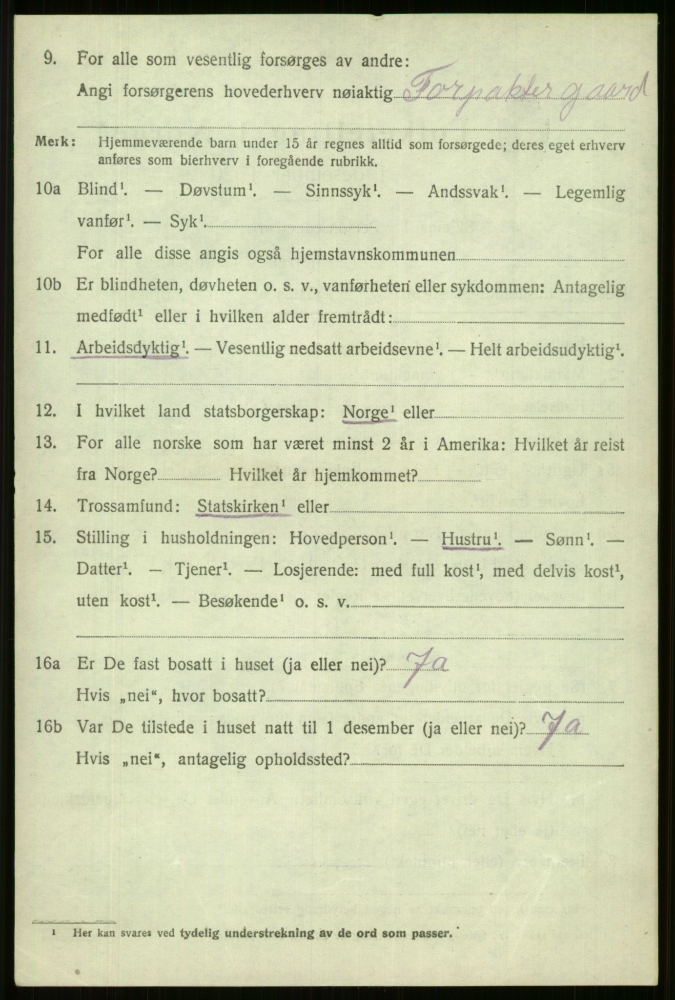 SAB, 1920 census for Vossestrand, 1920, p. 3903