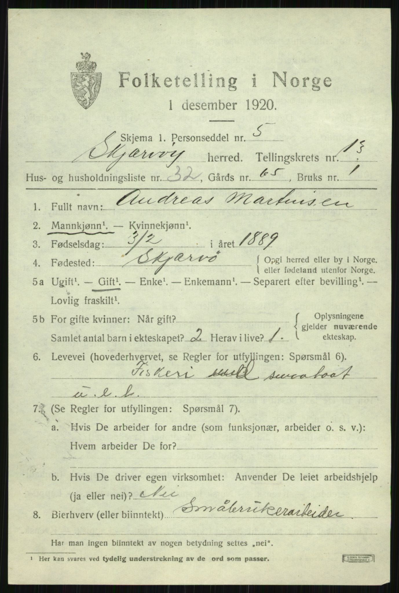 SATØ, 1920 census for Skjervøy, 1920, p. 6781