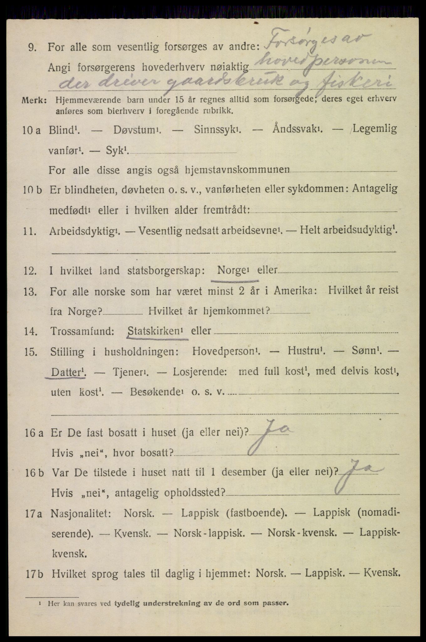 SAT, 1920 census for Gimsøy, 1920, p. 2166