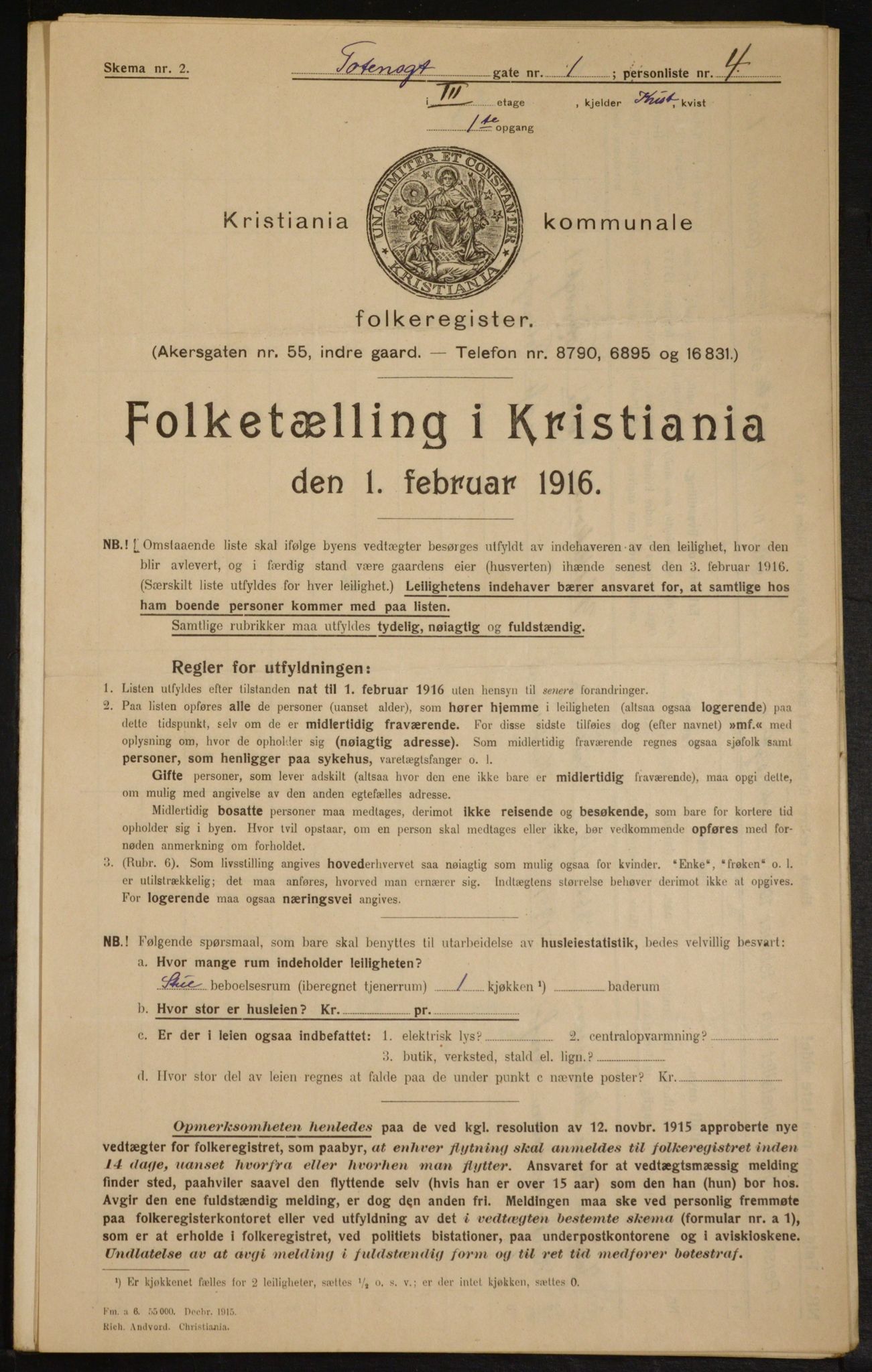 OBA, Municipal Census 1916 for Kristiania, 1916, p. 118525