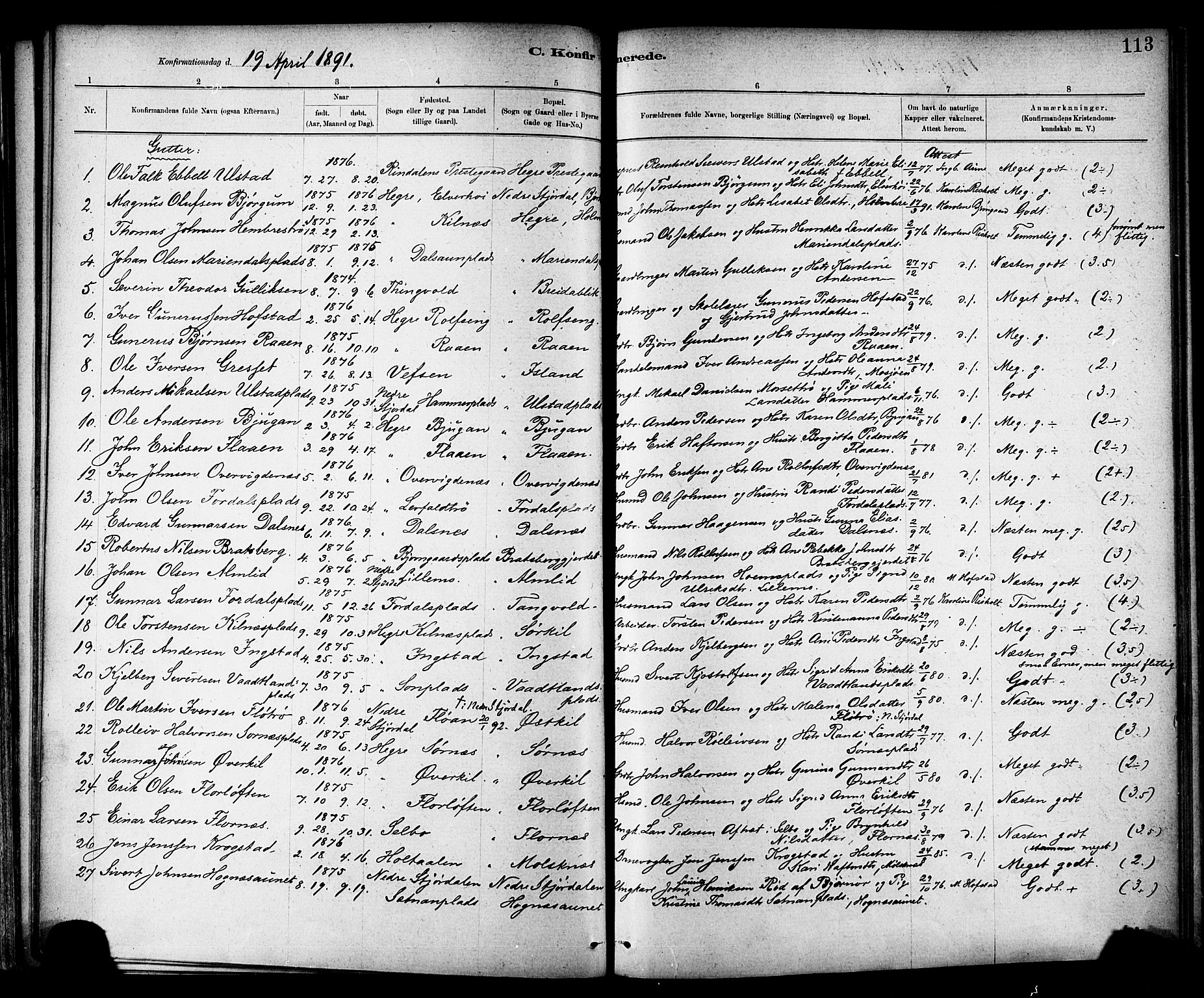 Ministerialprotokoller, klokkerbøker og fødselsregistre - Nord-Trøndelag, SAT/A-1458/703/L0030: Parish register (official) no. 703A03, 1880-1892, p. 113