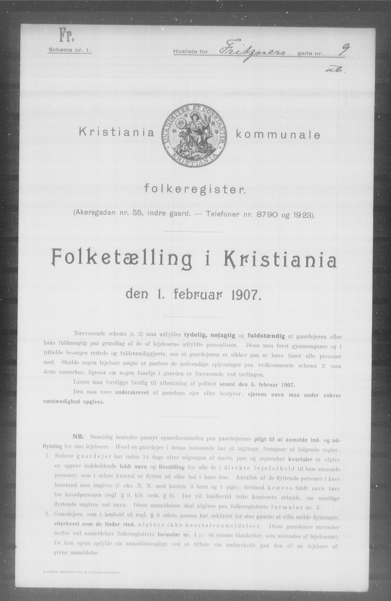 OBA, Municipal Census 1907 for Kristiania, 1907, p. 13716